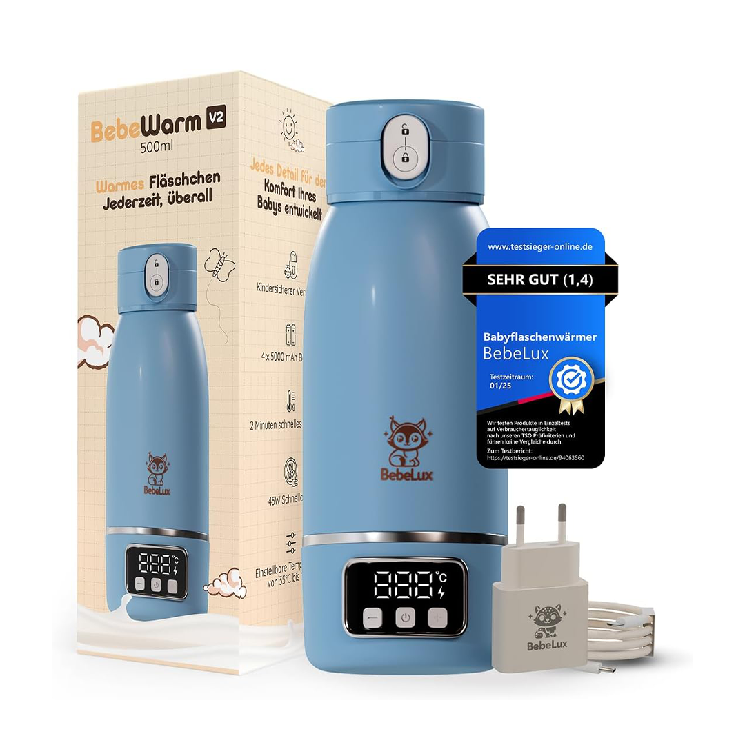 BEBELUX V2 Baby Bottle Warmer Adjustable 35 to 100 Degree BPA Free Blue
