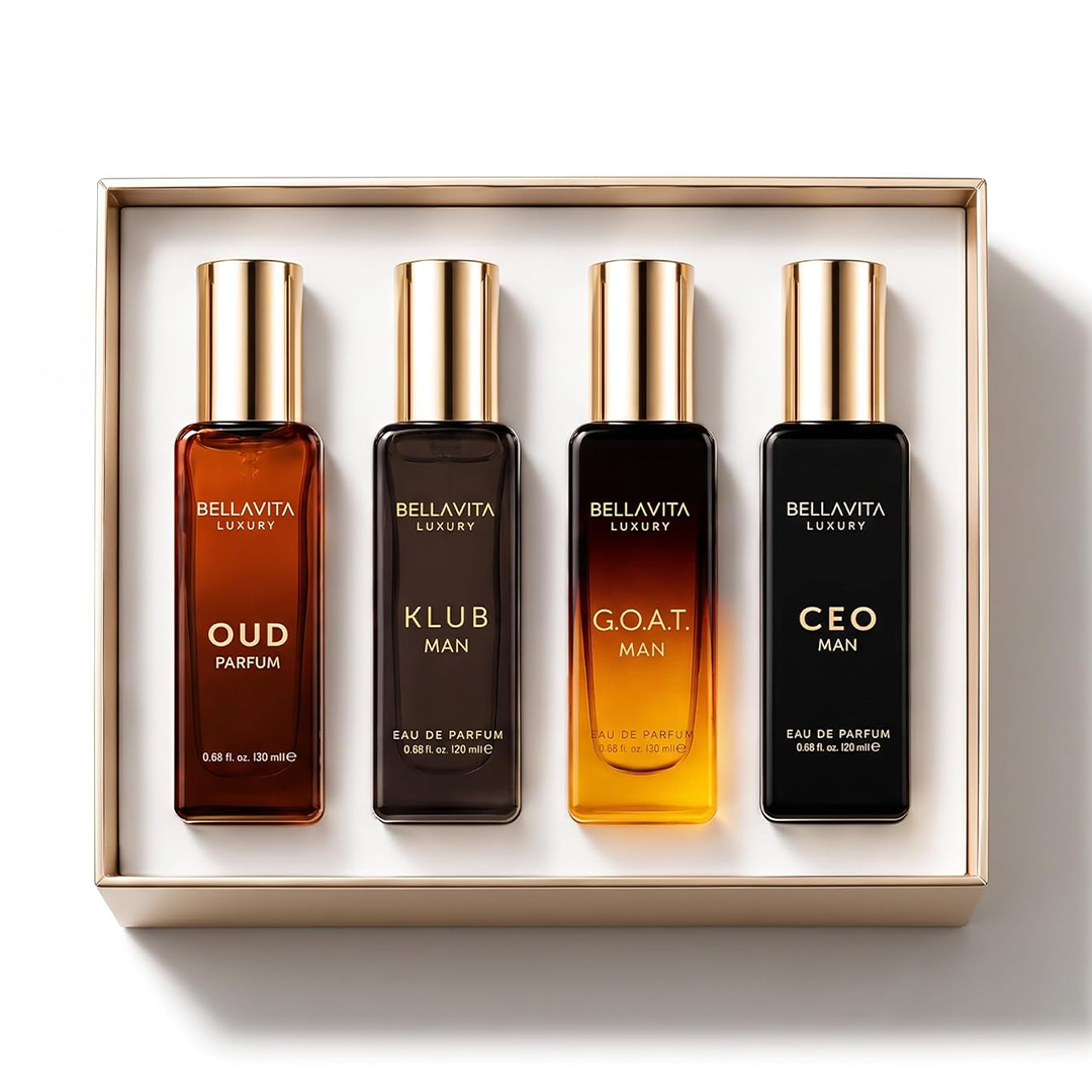 BellaVita Luxury Perfume Gift Set for Men 4 Woody & Oud Long-Lasting Fragrances