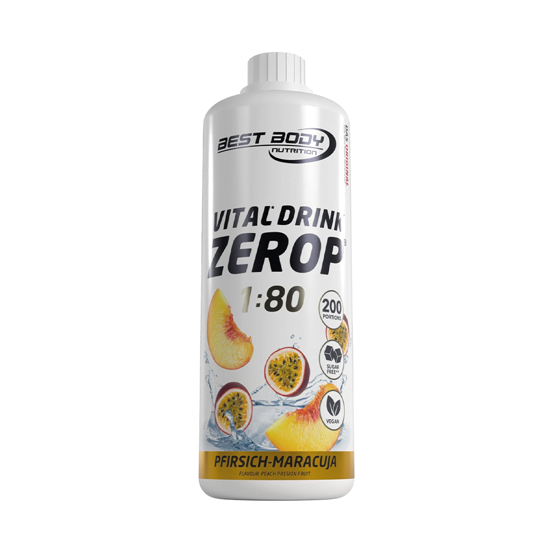 Best Body Nutrition Vital Drink ZEROP Peach Passion Fruit Syrup Sugar-Free 1L Concentrate
