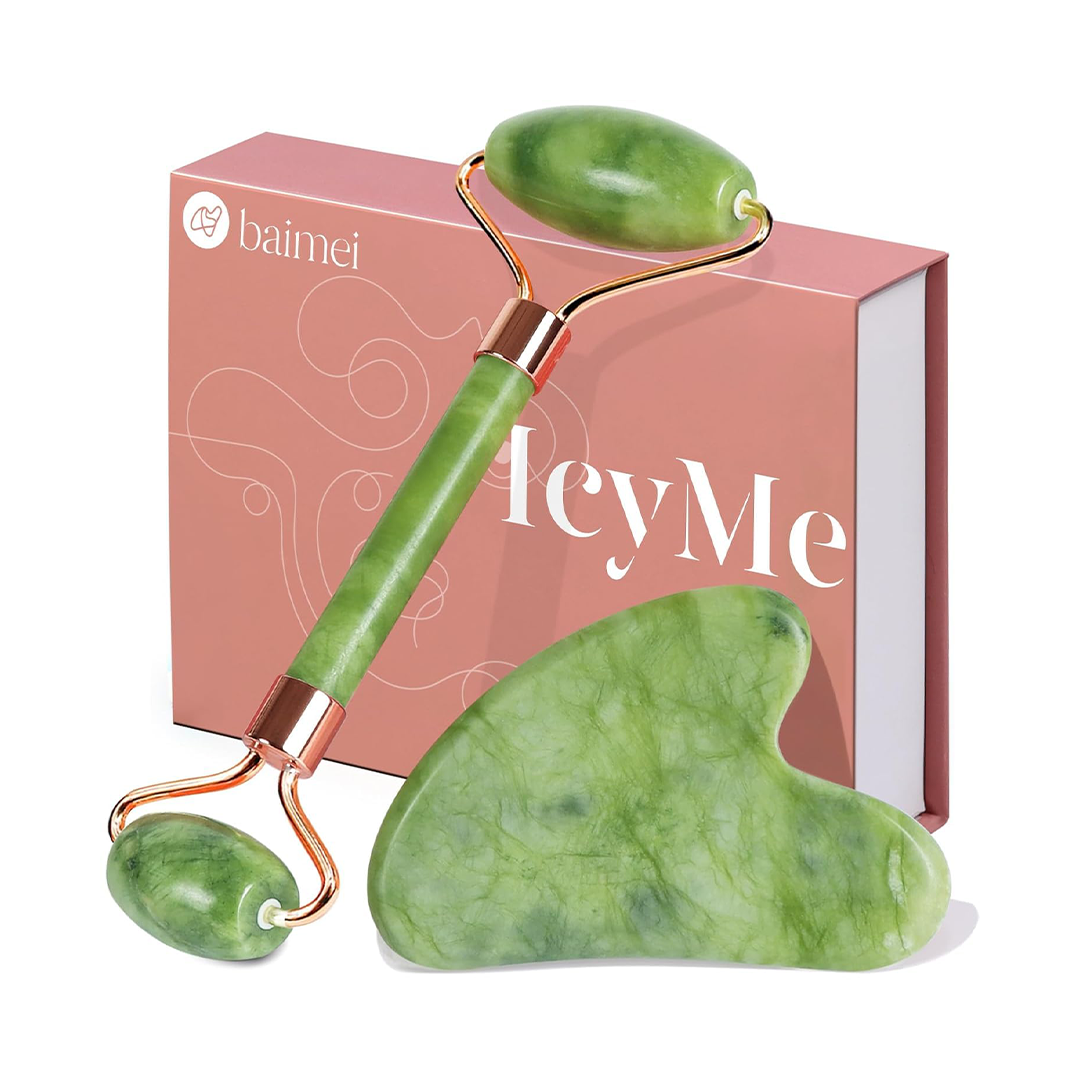 BAIMEI IcyMe Gua Sha & Jade Roller Set ƒ?? Green, Puffiness & Redness Reduction