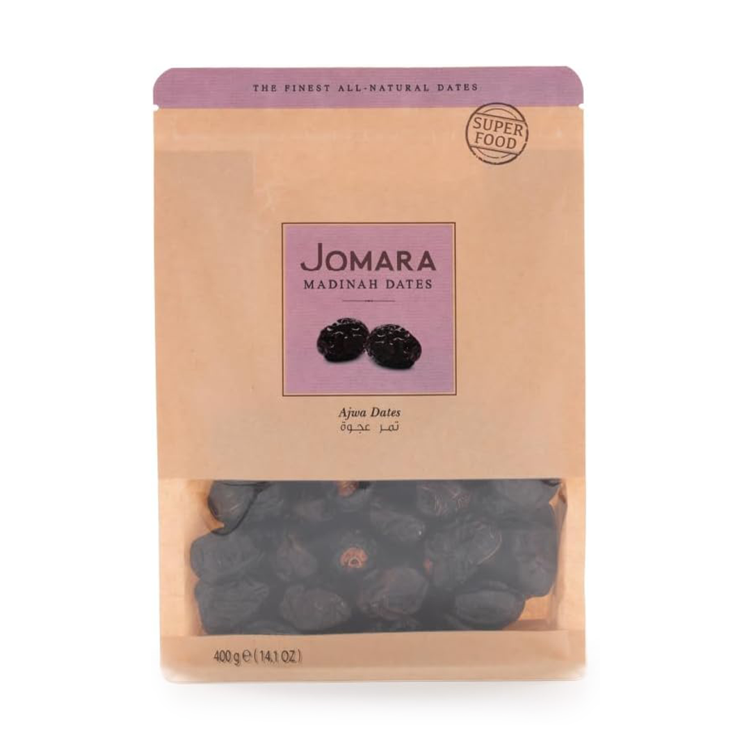 Jomara Ajwa Dates Organic Pouch 400g Premium Madinah Dates Natural Superfood Snack
