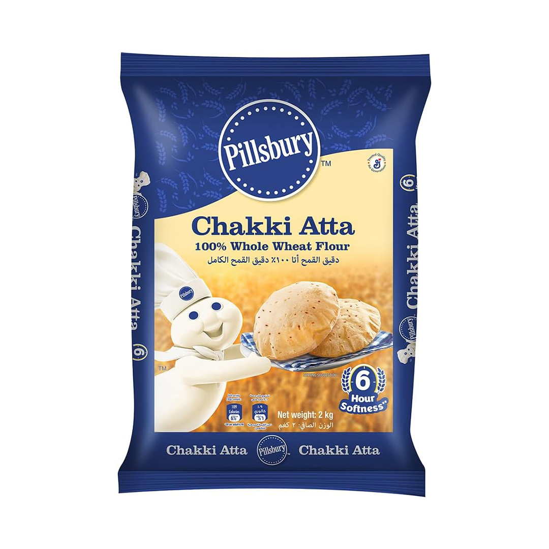 Pillsbury Chakki Atta 2kg Whole Wheat Flour for Roti Chapati Paratha and Daily Cooking