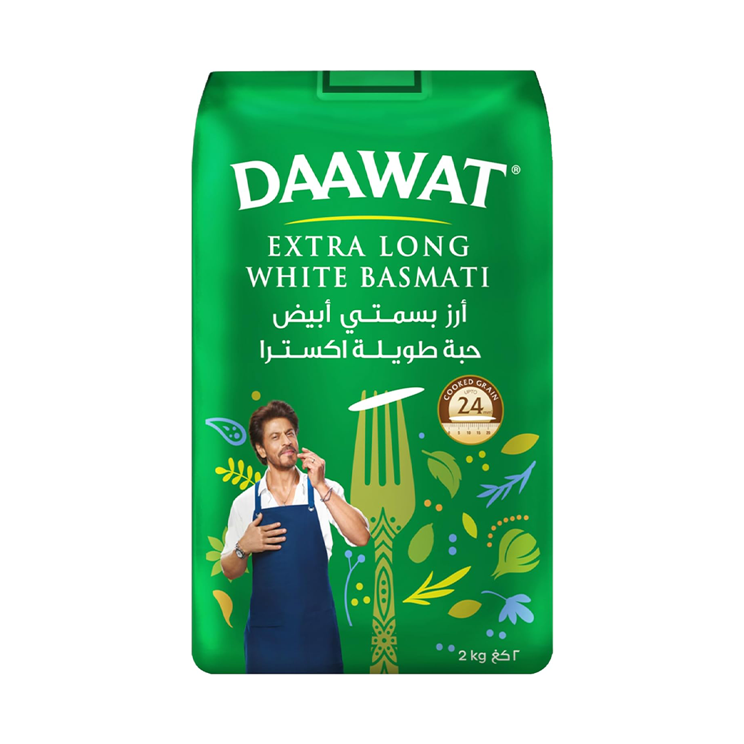 Daawat Extra Long Indian Basmati Rice 2kg Premium White Basmati Rice with Extra Long Grains