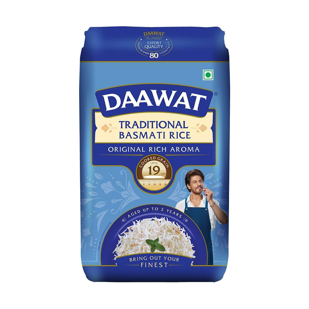 Daawat Traditional Basmati Rice 1kg Original Rich Aroma Long Grain Rice Aged Up To 2 Years for Daily Cooking