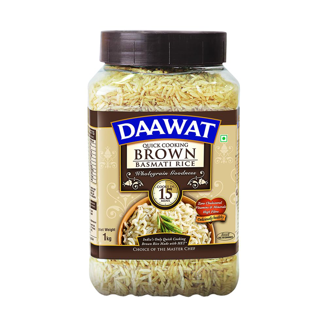 Daawat Fast Cooking Brown Basmati Rice 1kg Quick Cooking Wholegrain Rice High Fibre Healthy Rice
