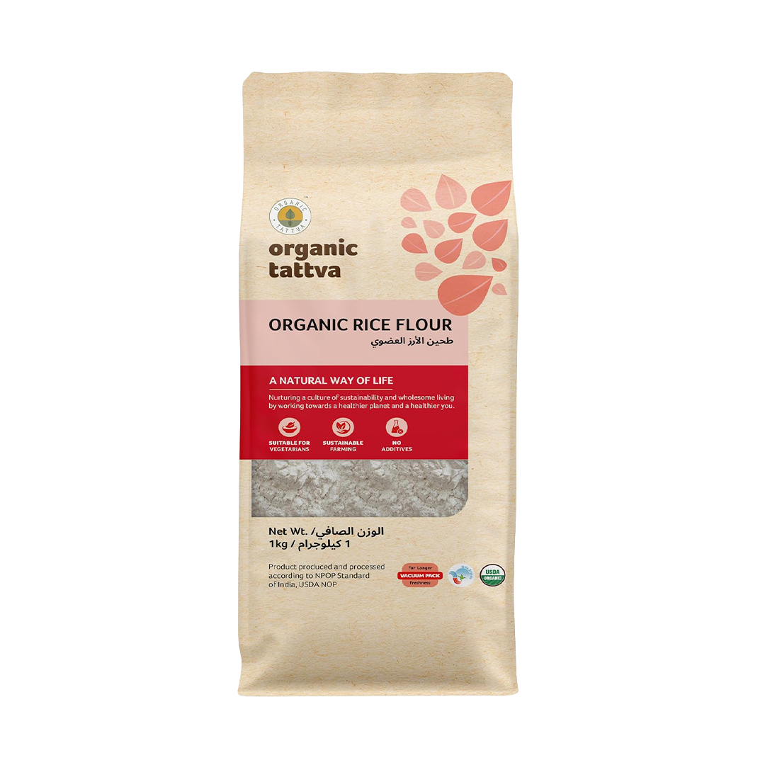 Organic Tattva Organic Rice Flour 1kg Natural Gluten Free Rice Flour for Baking Cooking and Healthy Recipes