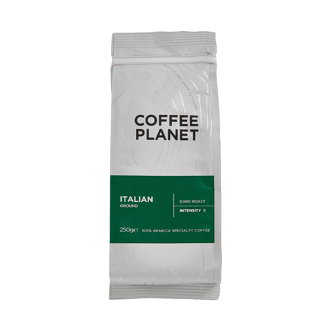 Coffee Planet Signature Italian Dark Roast Caramel Flavour Ground Coffee 250g Arabica Specialty Coffee