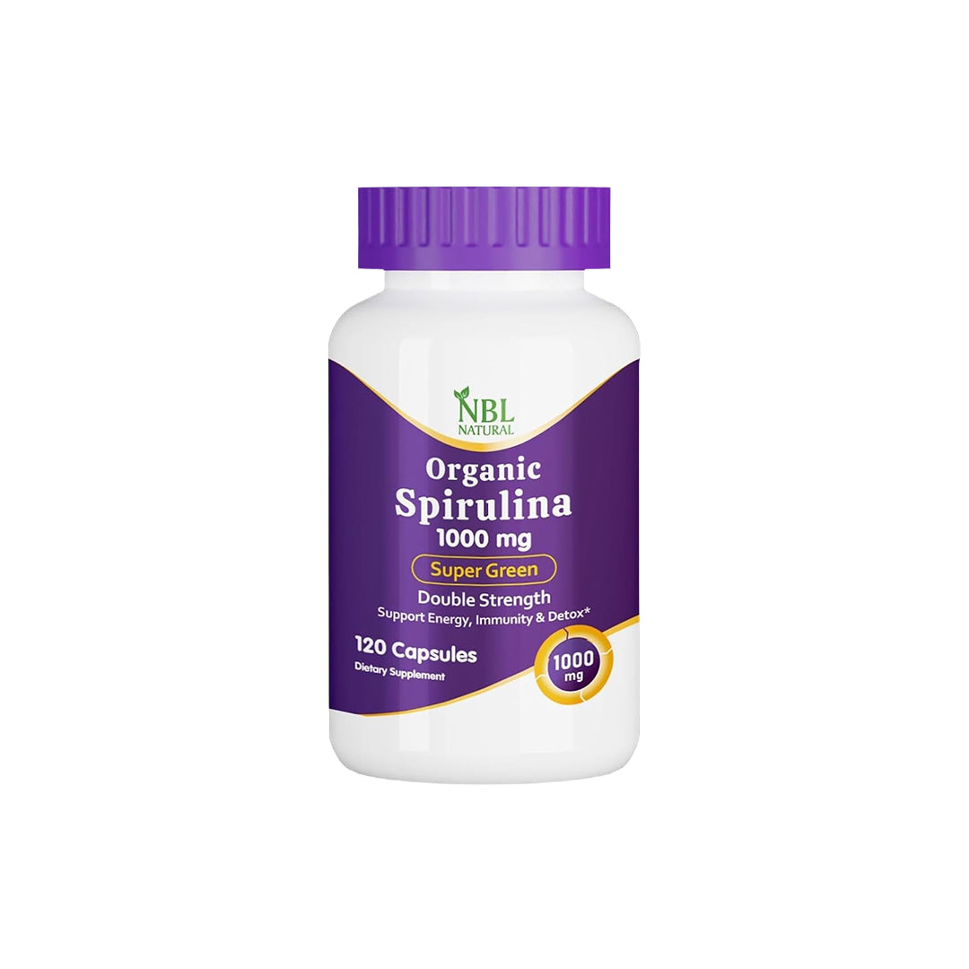 NBL Natural Organic Spirulina 1000mg, Super Green Whole Food Supplement - Double Strength 1000 mg, 120 Tablets