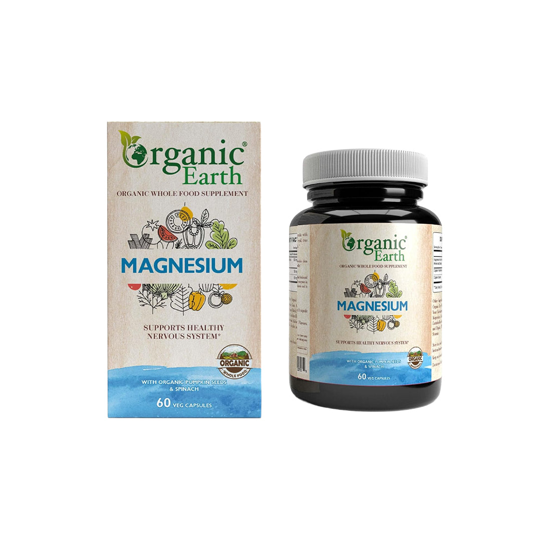 Organic Earth Plant Based Magnesium I Support Bone Health and Muscle Relaxation I Vegan, Gluten Free, Clean Nutrition I 60 Capsules