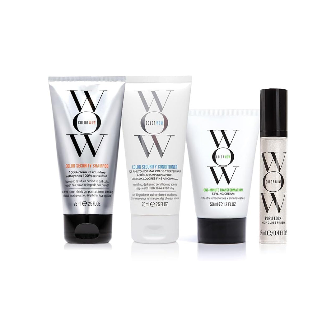 COLOR WOW Quick Frizz Fixes! Travel Kit Includes Shampoo, Conditioner, One Minute Transformation Styling Cream, Pop & Lock Frizz Control and Glossing Serum