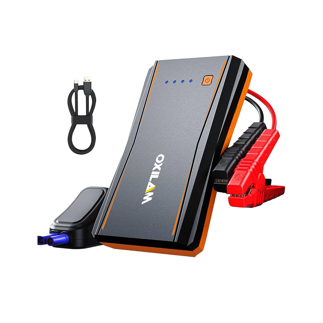 OXILAM Jump Starter، بادئ تشغيل بطارية السيارة بقوة 4000 أمبير كحد أقصى محمول، للمحركات التي تصل سعتها إلى 10 لتر بنزين و8 لتر ديزل، كابلات توصيل 12 فولت مع حزمة بطارية، باور بانك،...