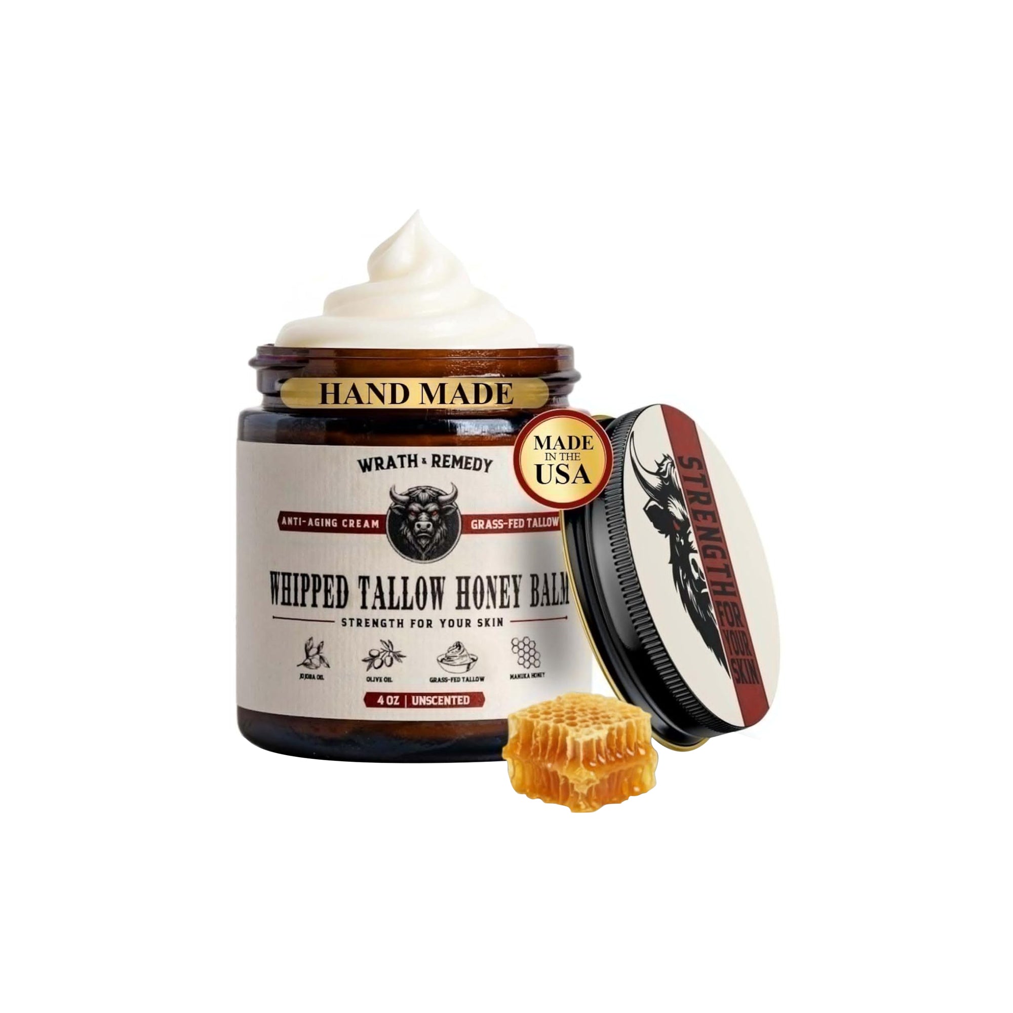 Organic Grass-Fed Beef Tallow Balm Unscented Moisturizer for Dry & Sensitive Skin, 4 oz
