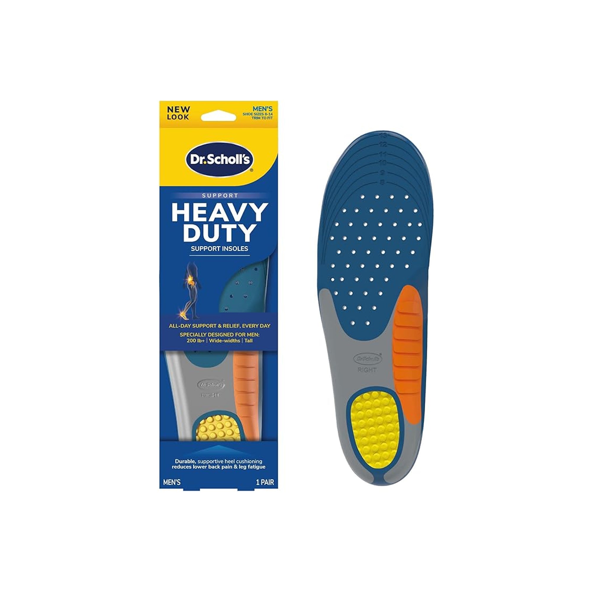 Heavy Duty Support Pain Relief Orthotics, Designed for Men Over 200lbs with Technology to Distribute Weight and Absorb Shock with Every Step