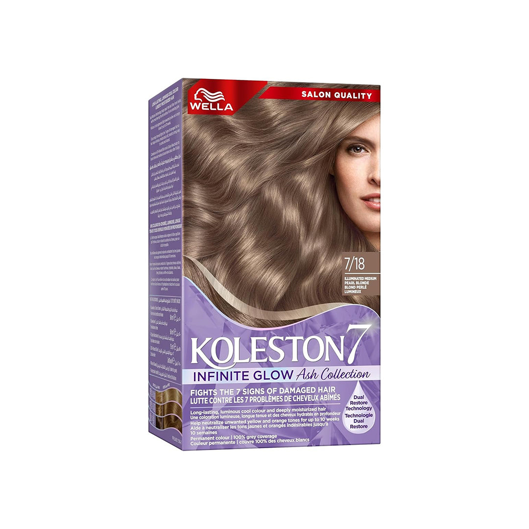 Wella Koleston Supreme Infinite Glow Ash – 100% Grey Coverage, Oil-Infused, Long-Lasting Hair Color, Intense Shine & Moisture - 7/18 Illuminated Medium Pearl Blonde