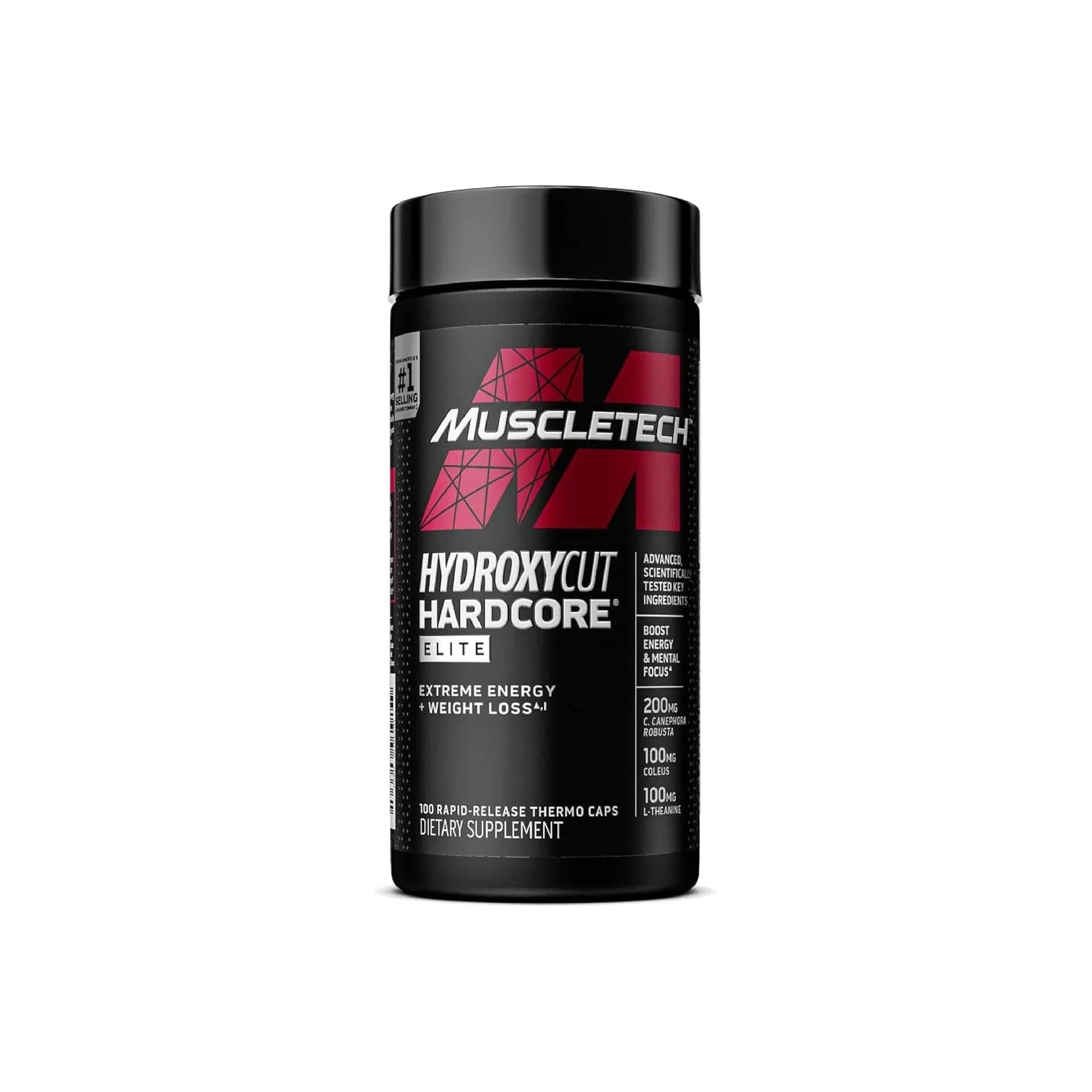 Muscletech Hydroxycut Hardcore Elite - 100 Rapid-Release Thermo Caps - Energy & Focus - for Men & Women - 50 Servings
