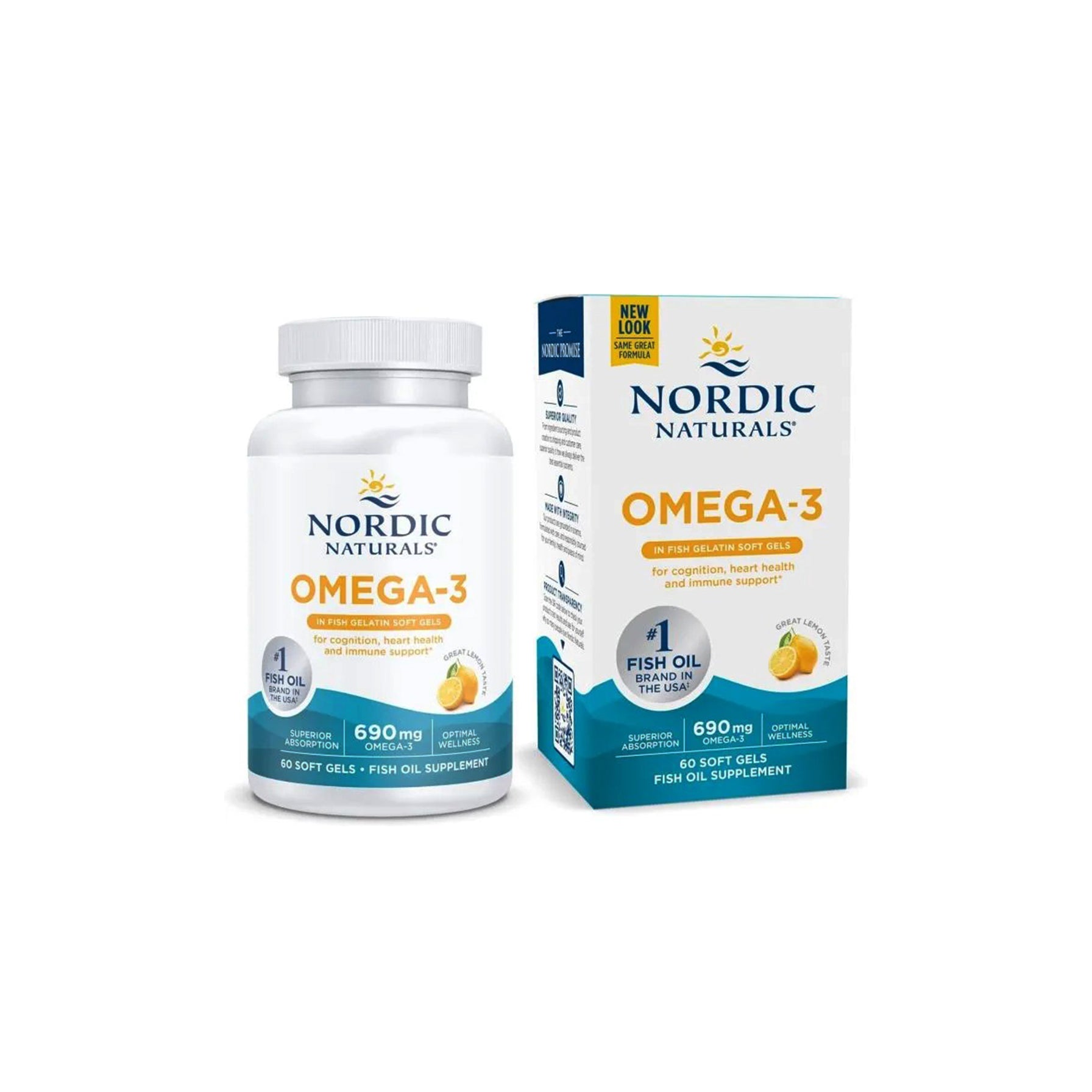 Nordic Naturals Omega-3 – High-Potency Fish Oil Softgels for Heart, Brain & Immune Support | Lemon Flavor | 60 Softgels