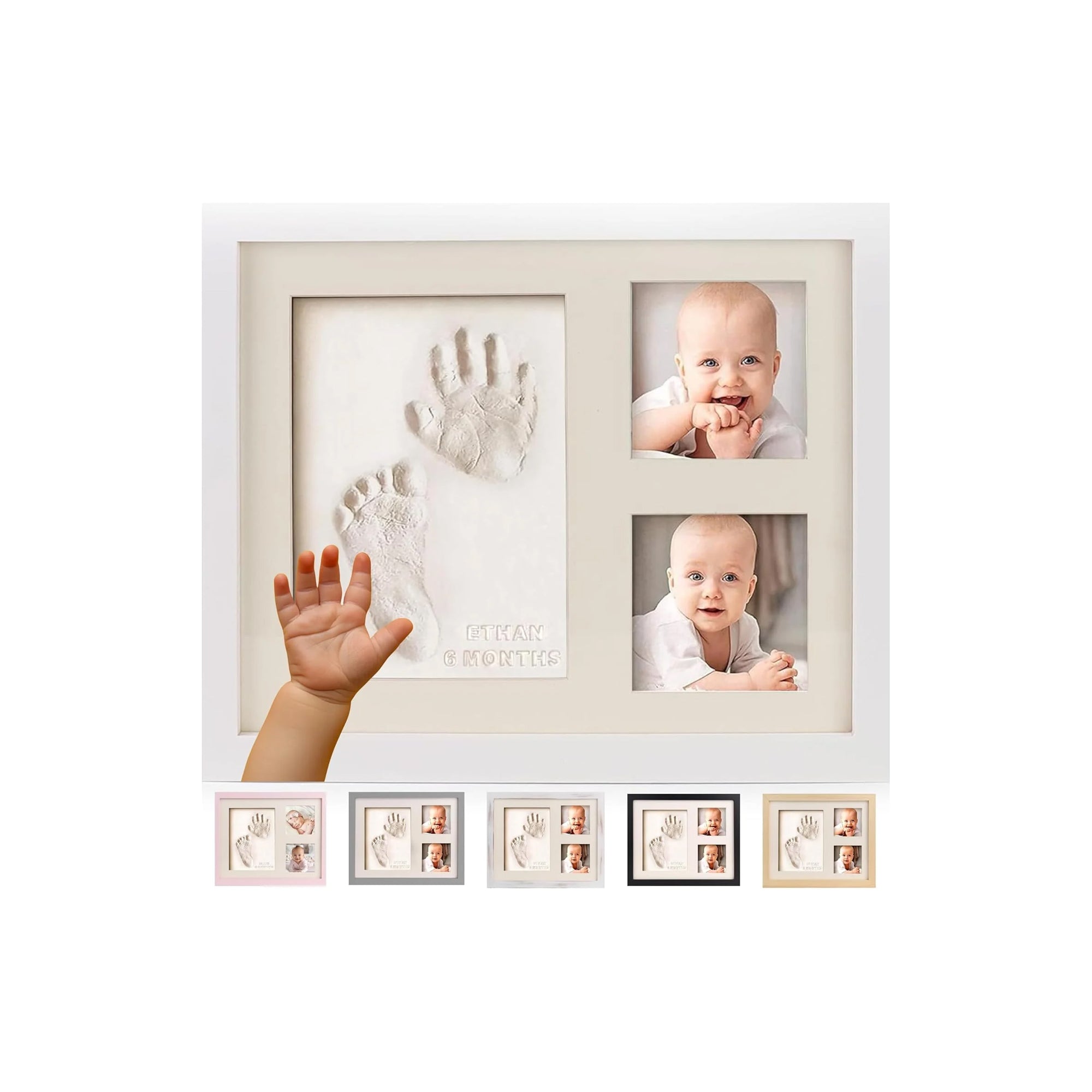 Baby Handprint and Footprint Makers Kit - Keepsake for Newborn Boys & Girls, Personalized, Memory Art Picture Frames for Baby Registry, Nursery Decor