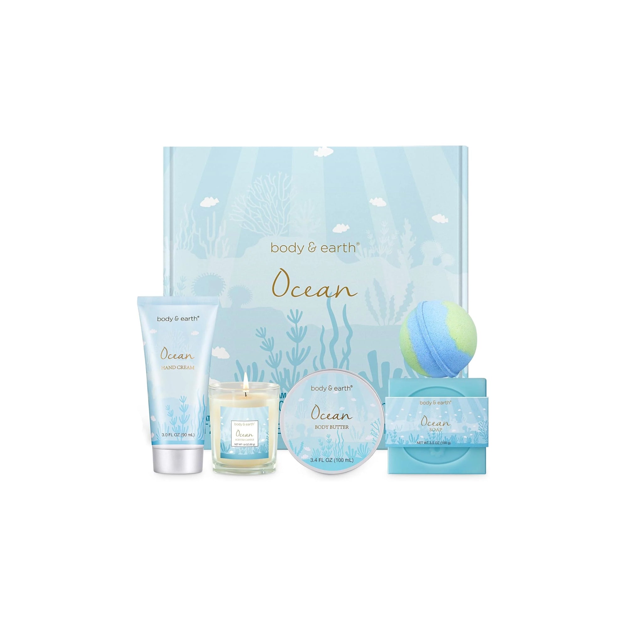 Gifts for Women BODY & EARTH Birthday Gifts for Women, Gift Set 5Pcs Ocean Bath Spa Gift Set, Women's Gift Baskets Travel Kit, Skin Care Sets, Gift...