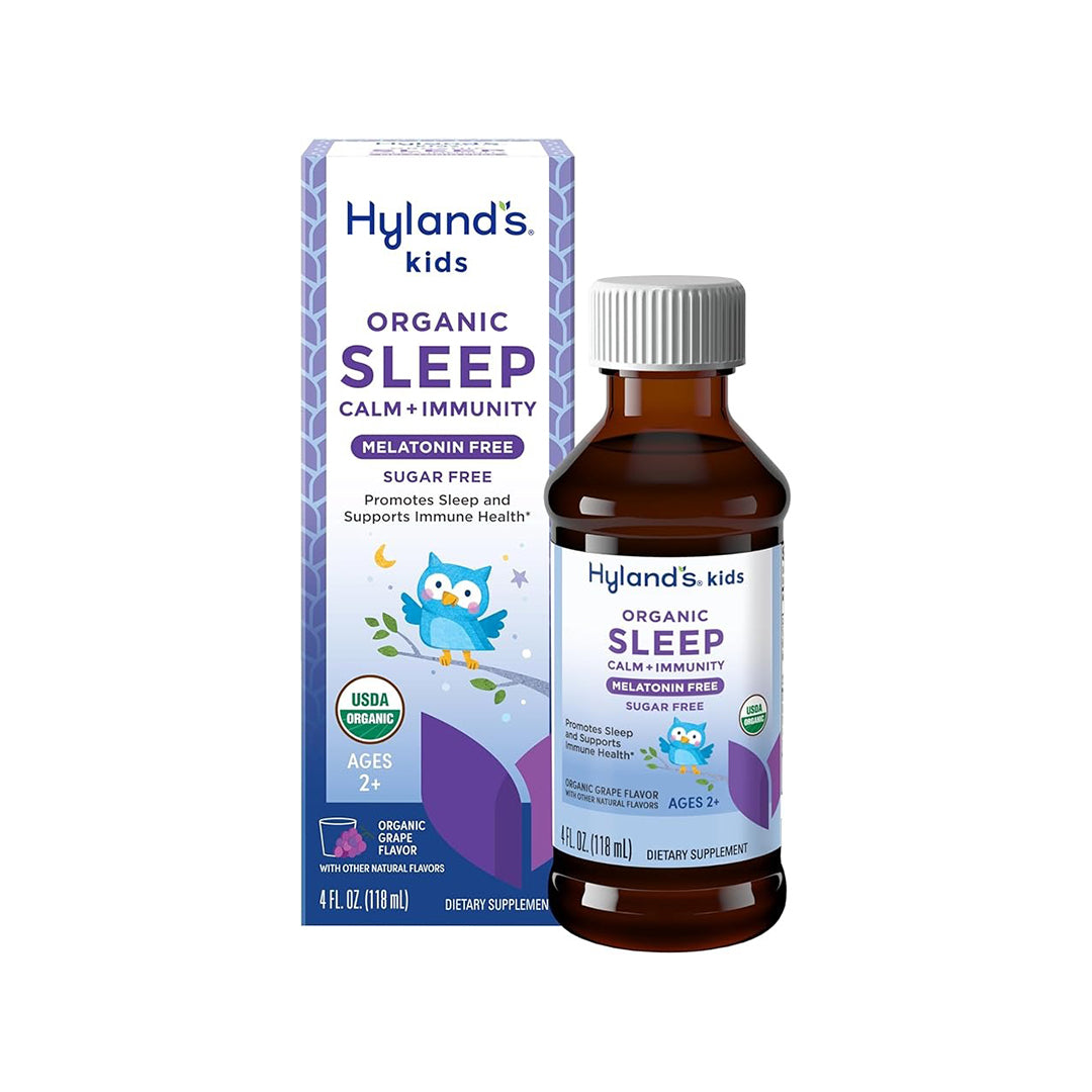 Hyland's Kids - Melatonin-Free Organic Sleep Calm + Immunity Liquid, Sugar-Free, Promotes Sleep & Supports Immune Health, Ages 2+, Grape Flavor, 4 Fl. Oz.