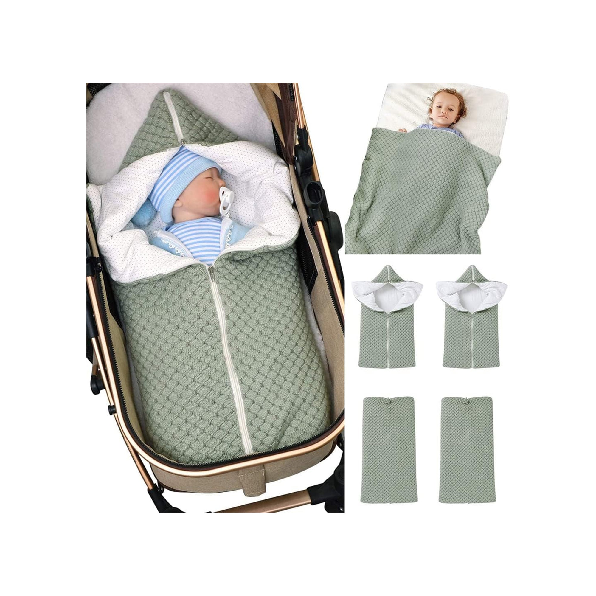 SYOSI Baby Sleeping Bag Sack, Knitted Infant Stroller Wrap Soft Warm Zipper Newborn Swaddle Blanket Shower Gift for 0-12 Months Babies