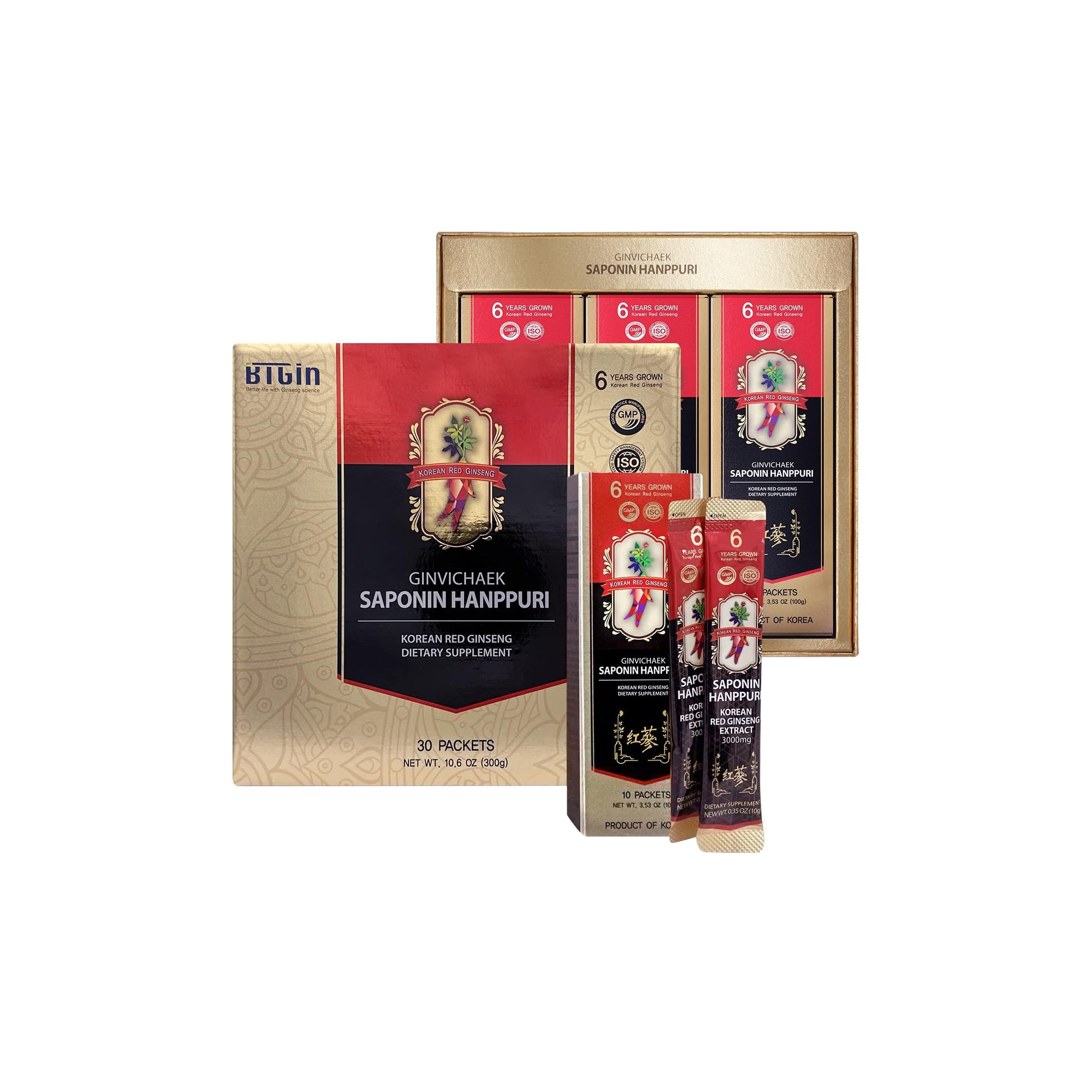Saponin Hanppuri Korean Red Ginseng Extract Sticks ƒ?? 3000mg Energy & Immune Support (30 Pack)