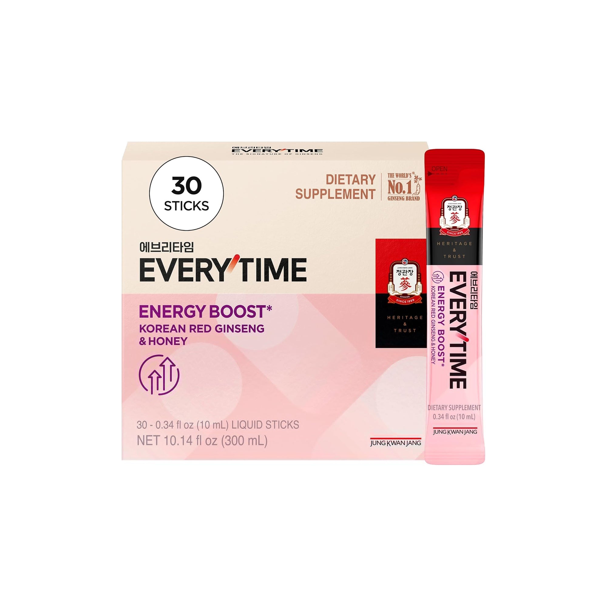 JUNG KWAN JANG Everytime Energy Boost Korean Red Ginseng Stick ƒ?? 1000mg with Honey (30 Pack)