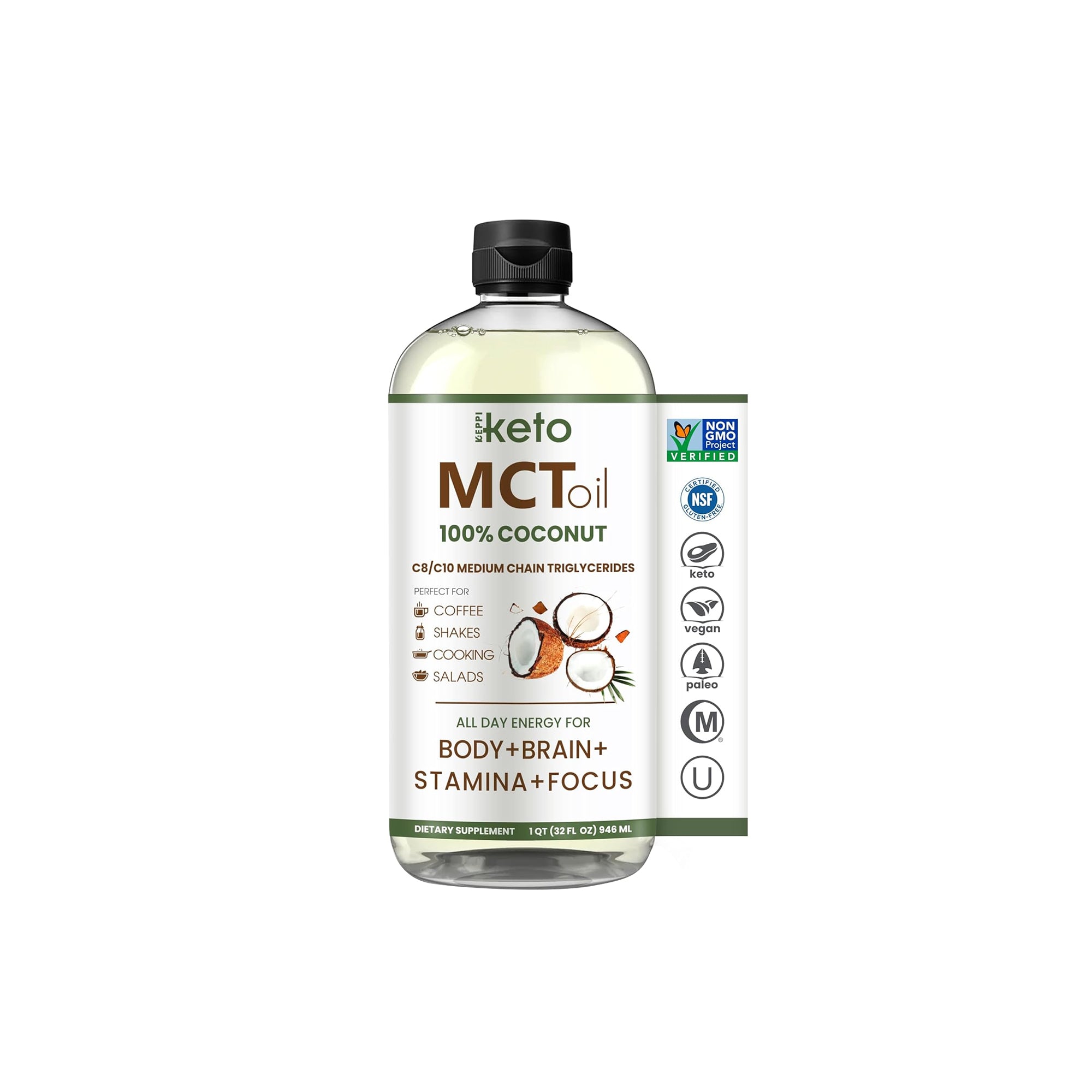 Keppi MCT Oil 32 oz ƒ?? C8 & C10 Coconut Oil, Flavorless, Non-GMO