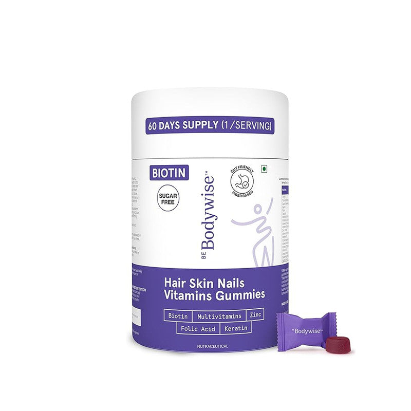Be Bodywise Biotin Hair Gummies – 60 Day Vegan Hair, Skin & Nails Support (Sugar Free)