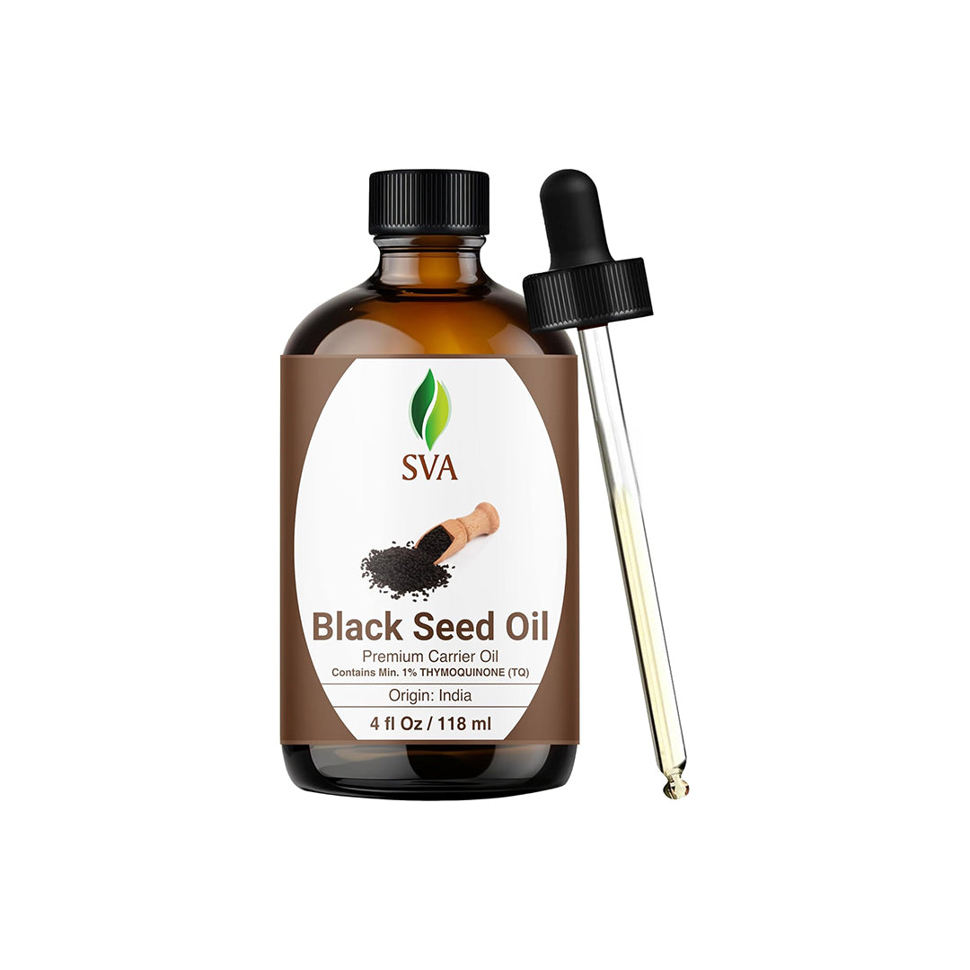 SVA Black Seed Oil - 4 Fl Oz – 100% Natural Cold Pressed Black Seed Oil - for Face, Skin Care, Hair Care, Scalp Massage & Body Massage – Carrier Oil...