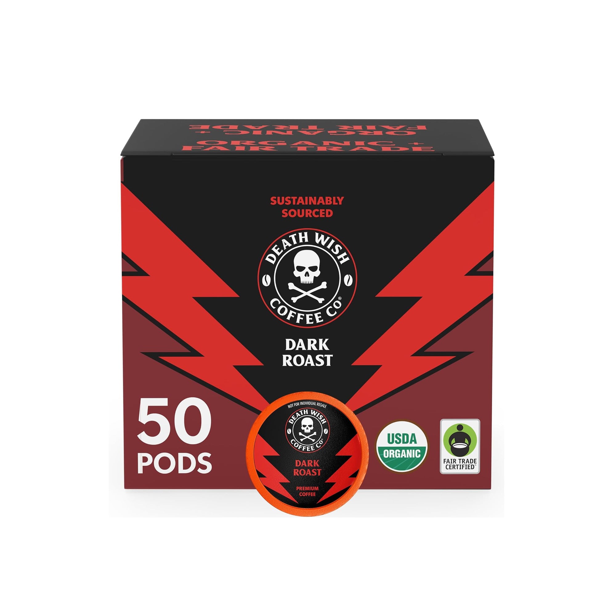 Death Wish Coffee Dark Roast Single Serve Pods High Caffeine K-Cup Style, 50 Count