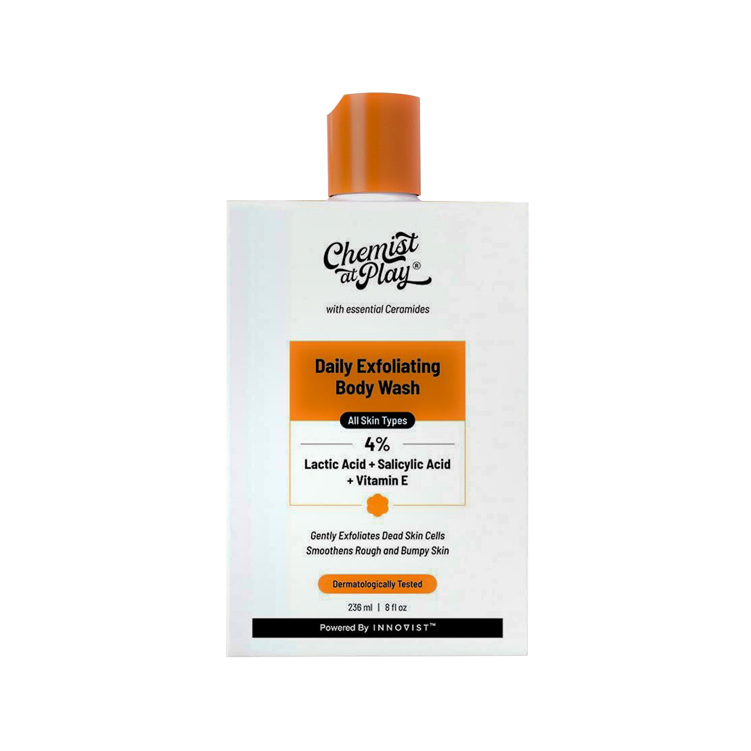 Chemist at Play Exfoliating Body Wash with Ceramides | 2% Lactic Acid + 2% Zemea + 0.5% Vitamin E | For rough, bumpy skin. Gently exfoliates and makes the...