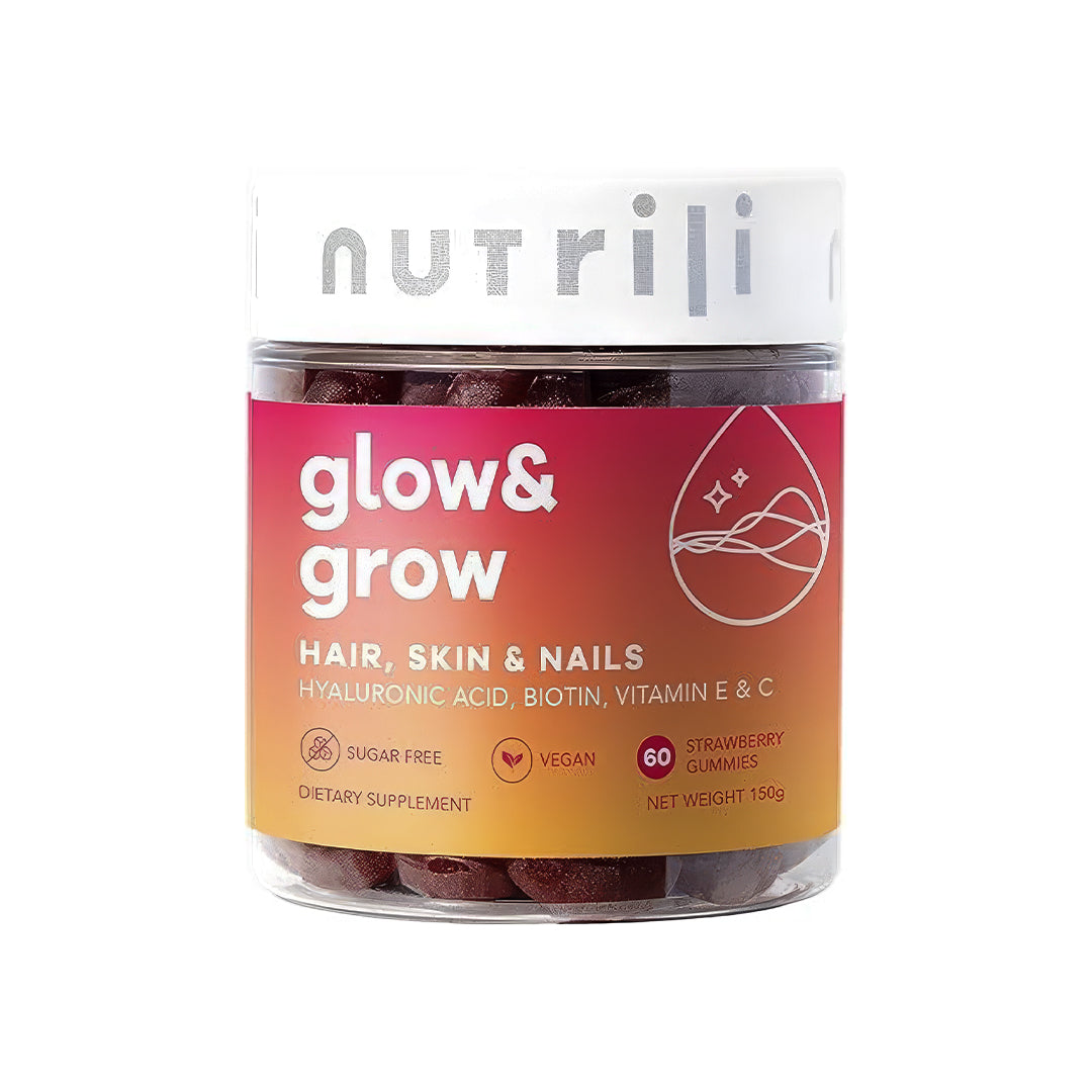 Nutrili Glow & Grow Sugar Free Vitamin Gummies (1 month) | Hair, Skin & Nails | With Hyaluronic acid, Biotin, Vitamin E & C