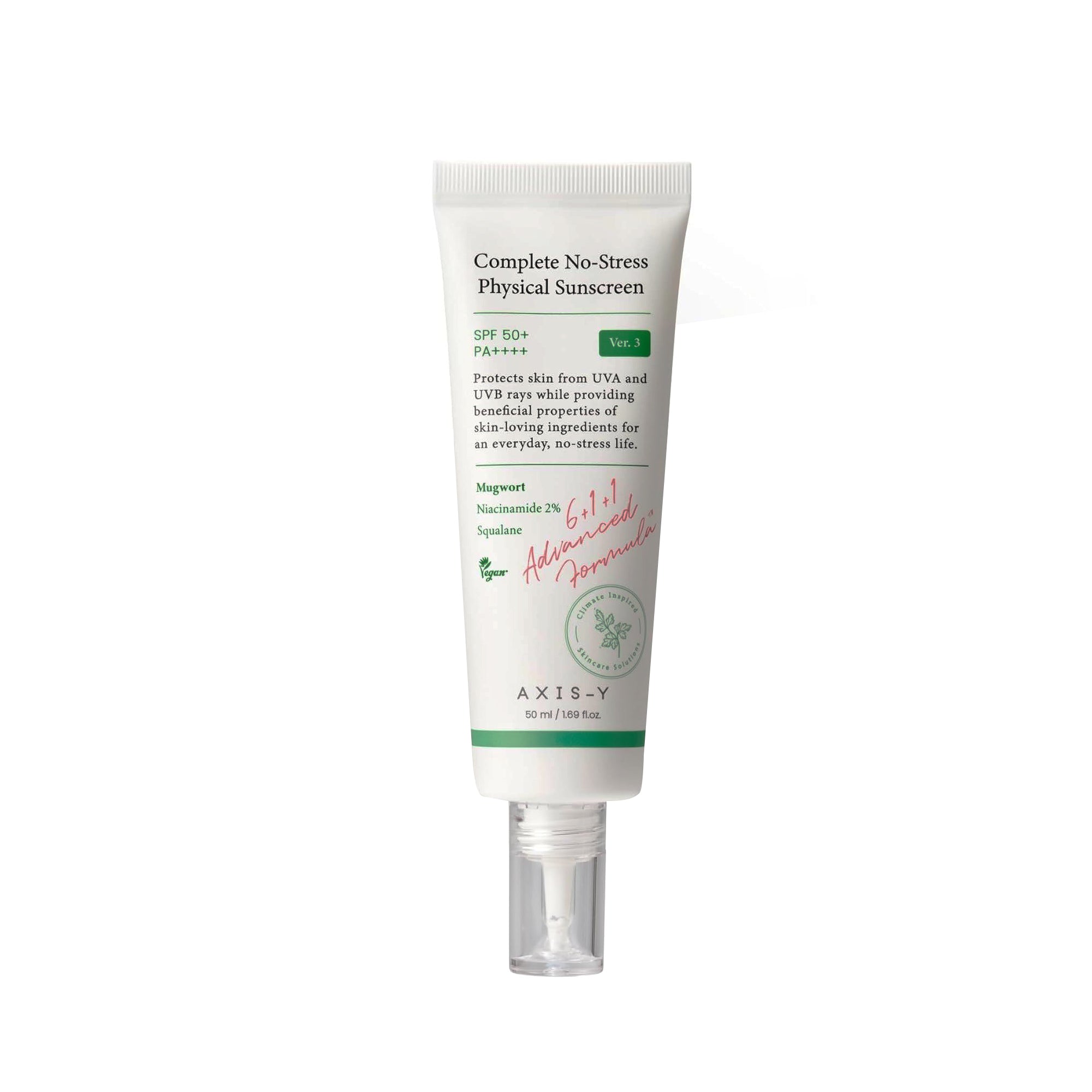 AXIS-Y Complete No-Stress Physical Sunscreen V3 SPF 50 ƒ?? Mineral Sunscreen with Niacinamide