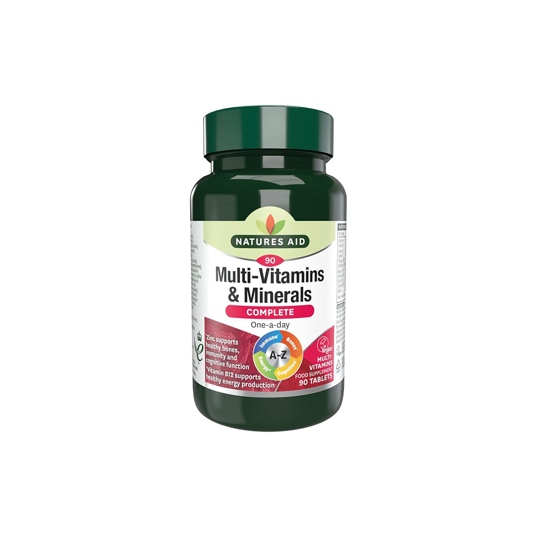 Natures Aid Multi-Vitamins and Minerals Complete | 90 Tablets | One-a-Day A-Z | Zinc Supports Cognitive Function, Healthy Bones, Immunity, and Vitamin B12 Supports Healthy Energy Production