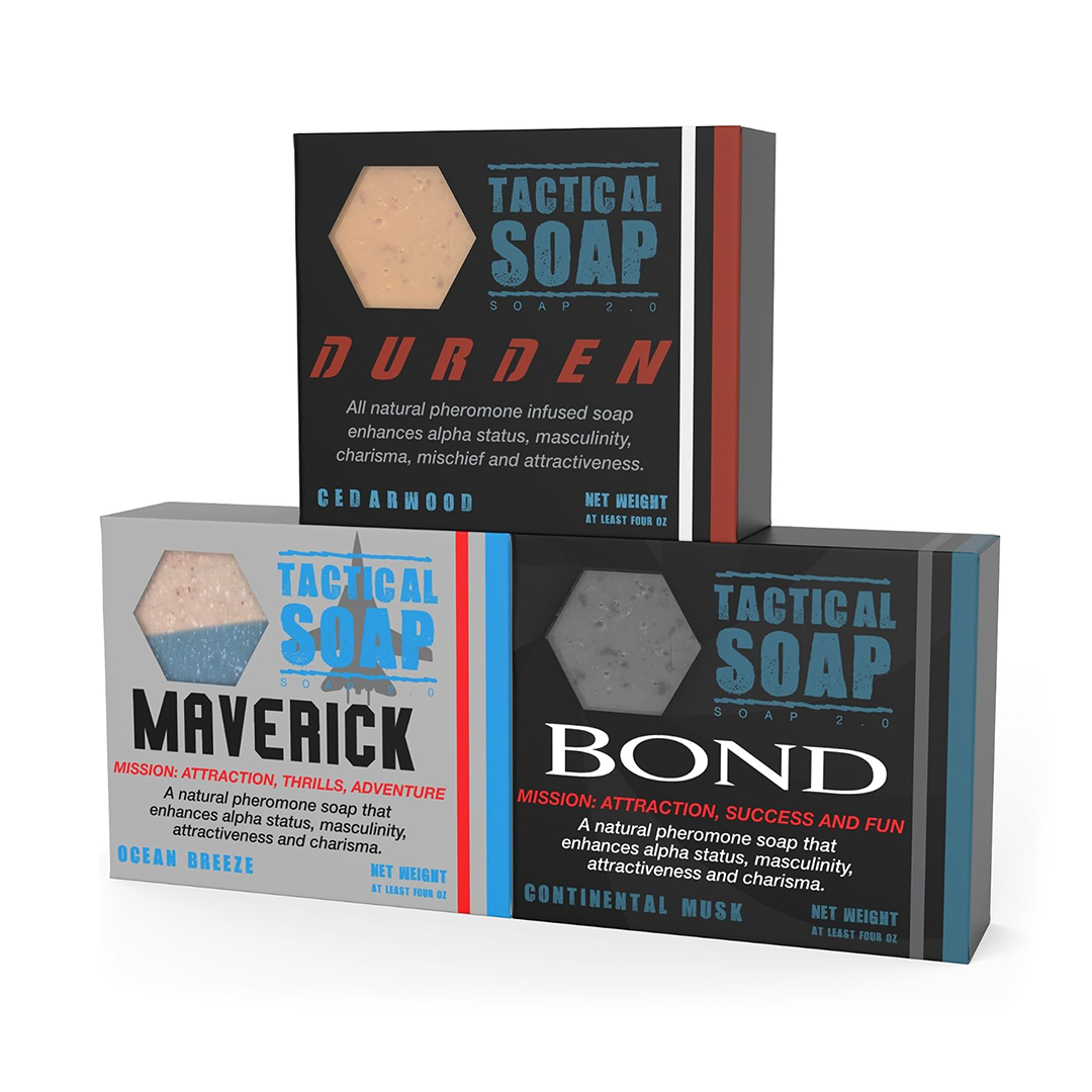 Tactical Soap - The Trifecta (1 of Durden, Bond, and Maverick) - Mens Vegan All Natural Soap Bars Infused with Powerful Pheromone Formula fo
