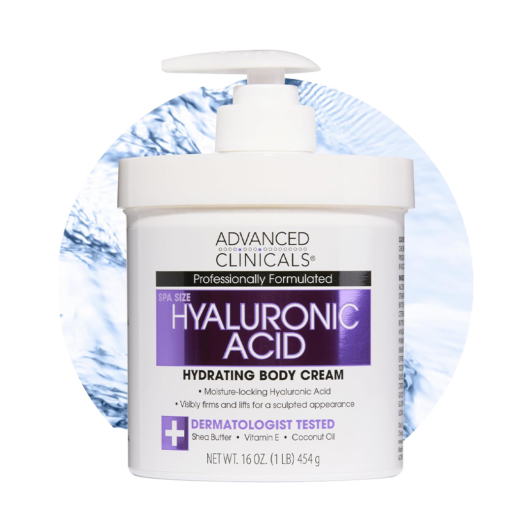 Advanced Clinicals Hyaluronic Acid Body Cream with Vitamin E Deep Hydration Moisturizer for Dry Skin | For Women & Men