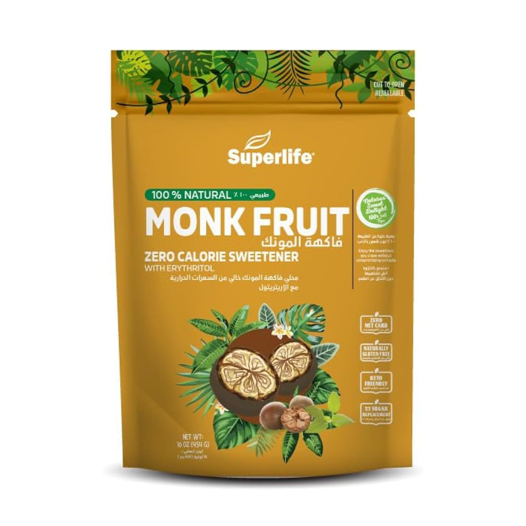 Superlife Monk Fruit Zero Calorie Sweetener (454g) The "1:1" Natural Sugar Replacement
