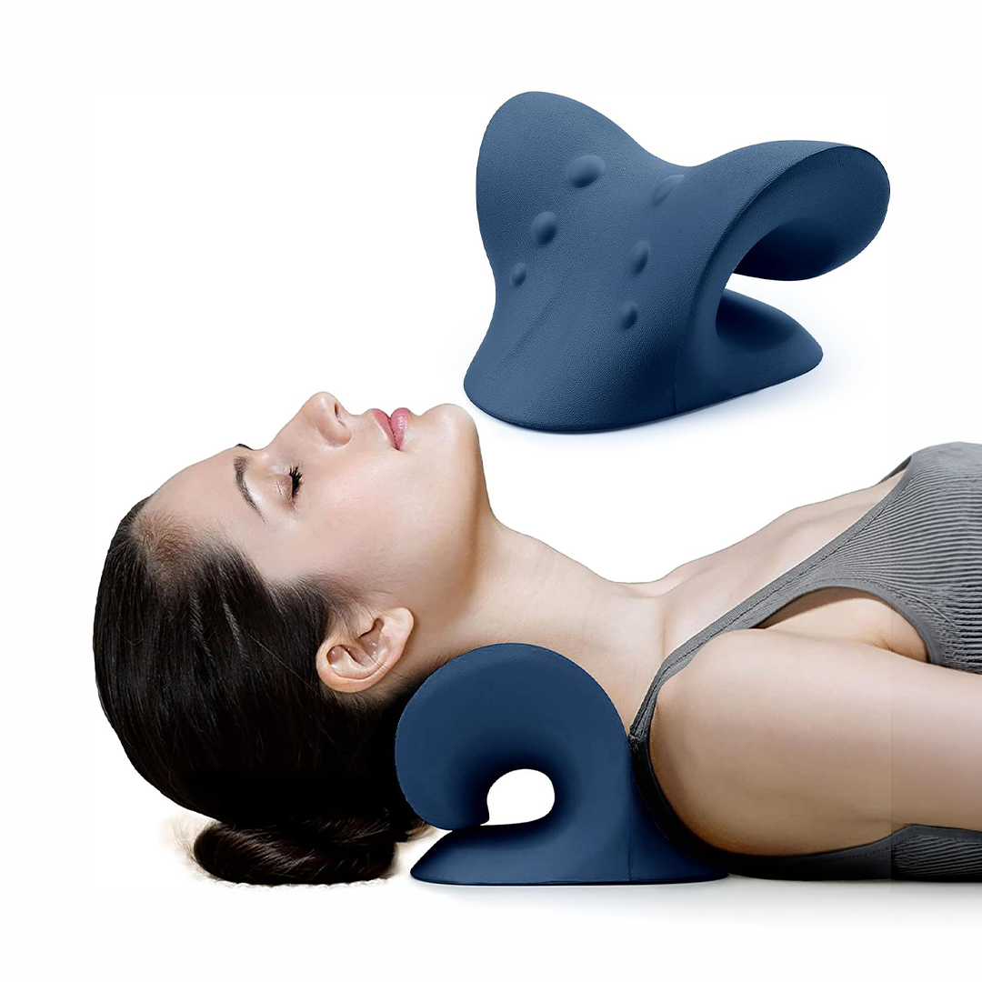 Ergonomic Cervical Traction Neck Relaxer Pillow Dark Blue