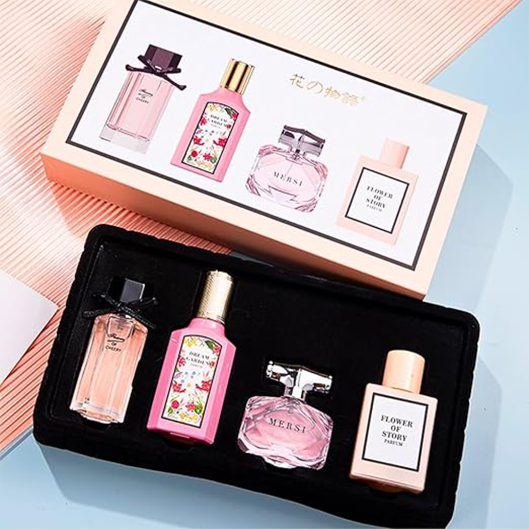 4 قطع عطر للنساء، هدايا عطرية للنساء، طقم عطر فاخر للنساء، طقم عطر نسائي يدوم طويلاً لعيد ميلادها، هدية عطور زهرية للزوجة، الصديقة، المواعدة.