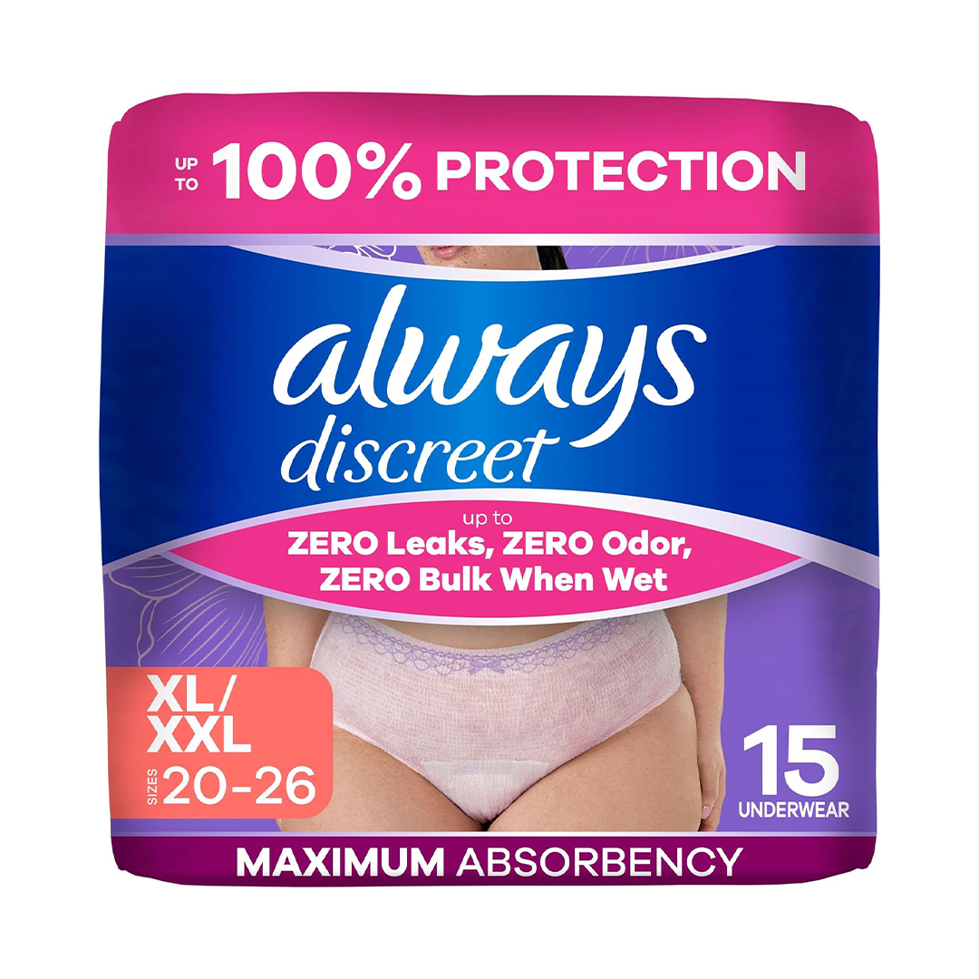ملابس داخلية لسلس البول من Always Discreet - للنساء، مقاس XL، عدد 15
