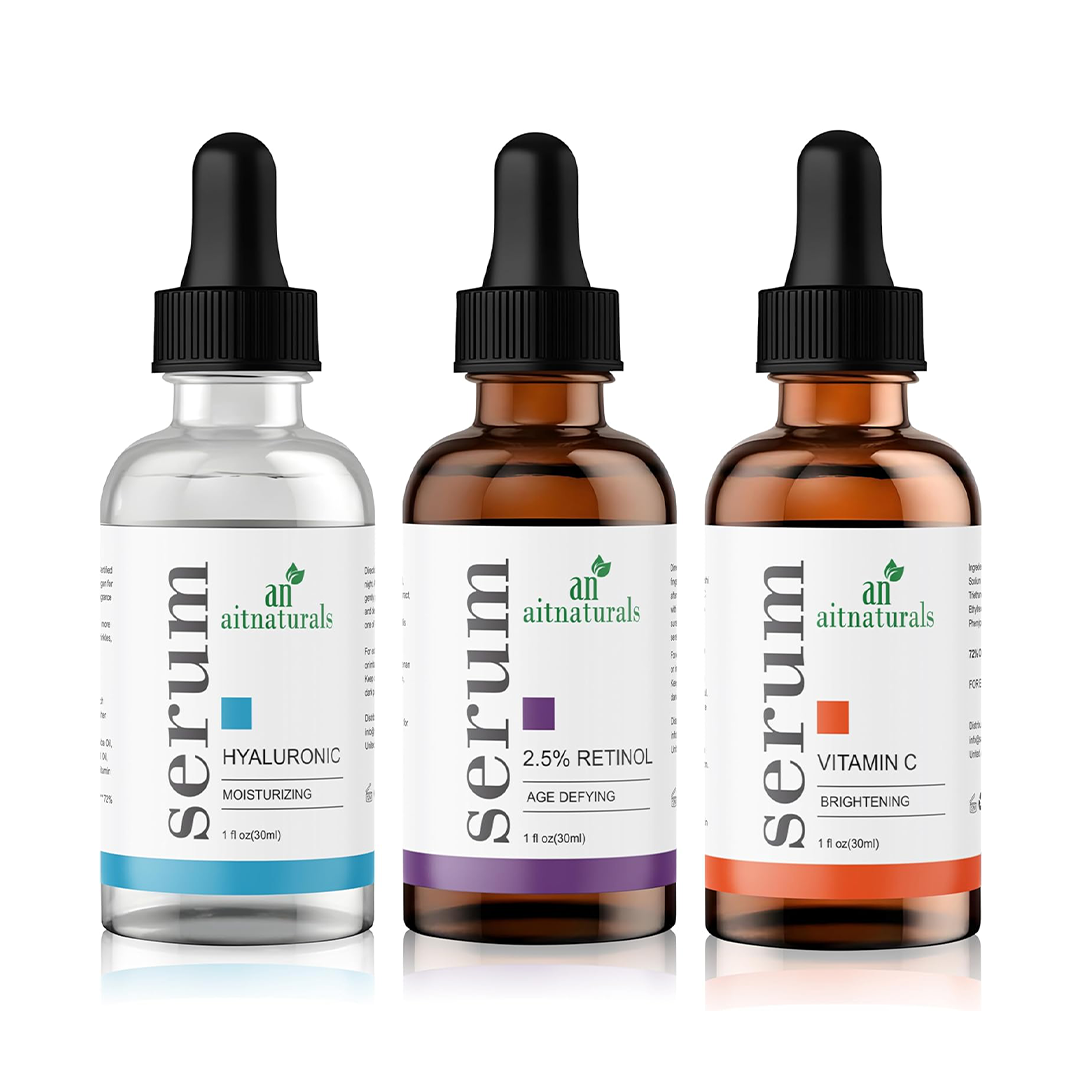 Aitnaturals Anti-Aging Serum Set Vitamin C, Retinol & Hyaluronic Acid Trio (3 x 30ml)