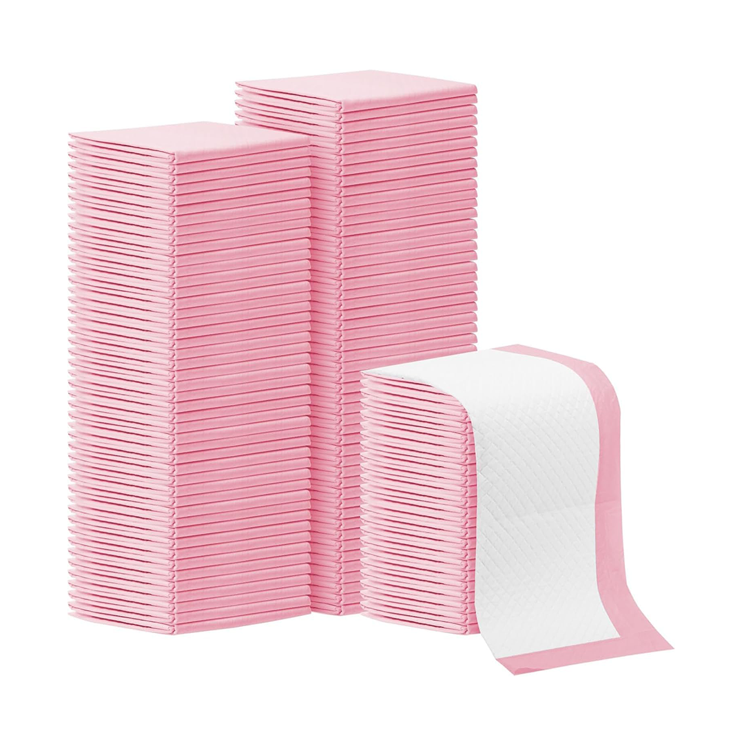 SKY-TOUCH 100 Pieces Baby Disposable Changing Mats,Waterproof Baby Changing Pads, 45x60 cm, Highly Absorbent Leakproof Changing Pad Baby, Ultra soft Diaper Changing Mat Underpads for Baby Pink