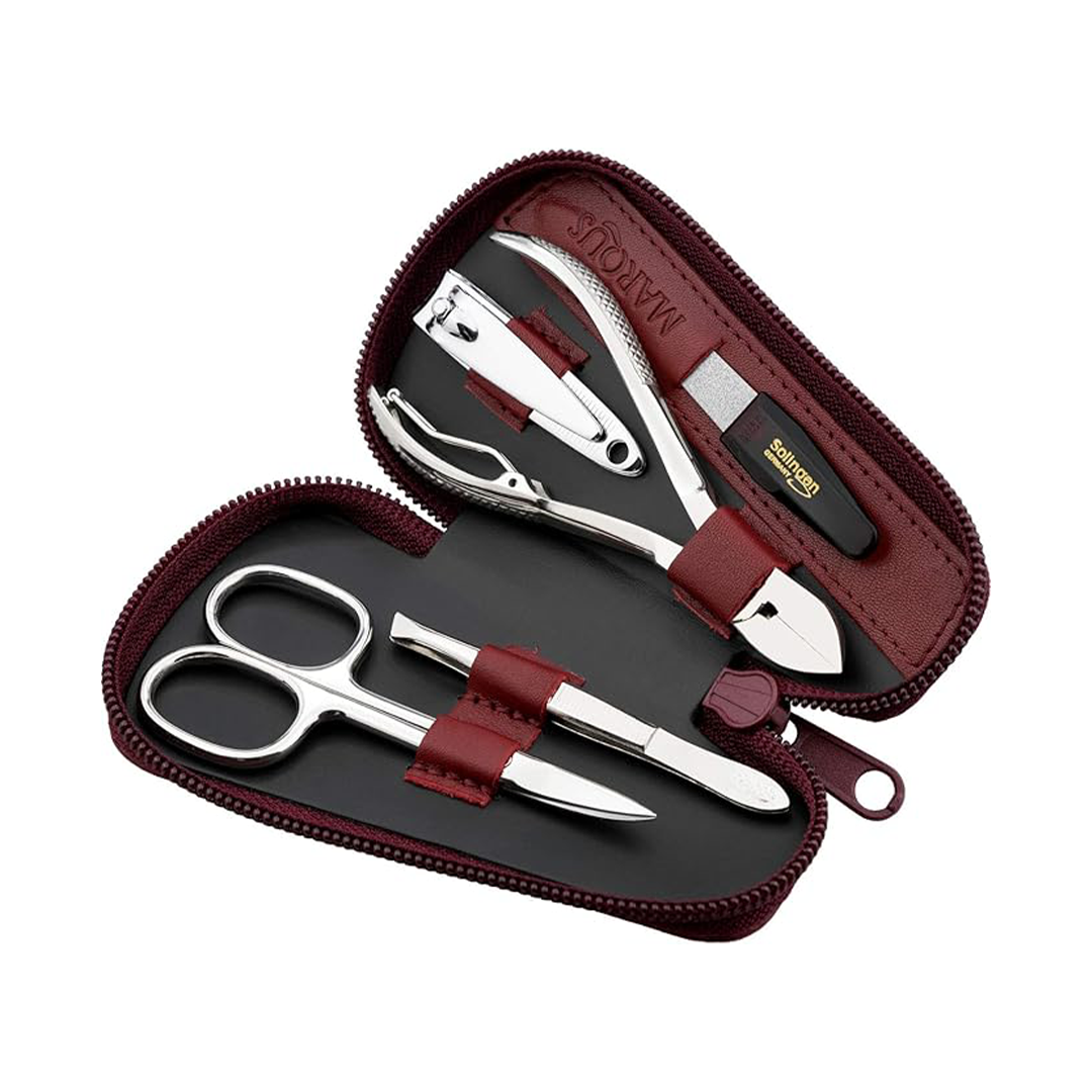 6-in-1 Compact Burgundy Manicure Kit Travel Essential