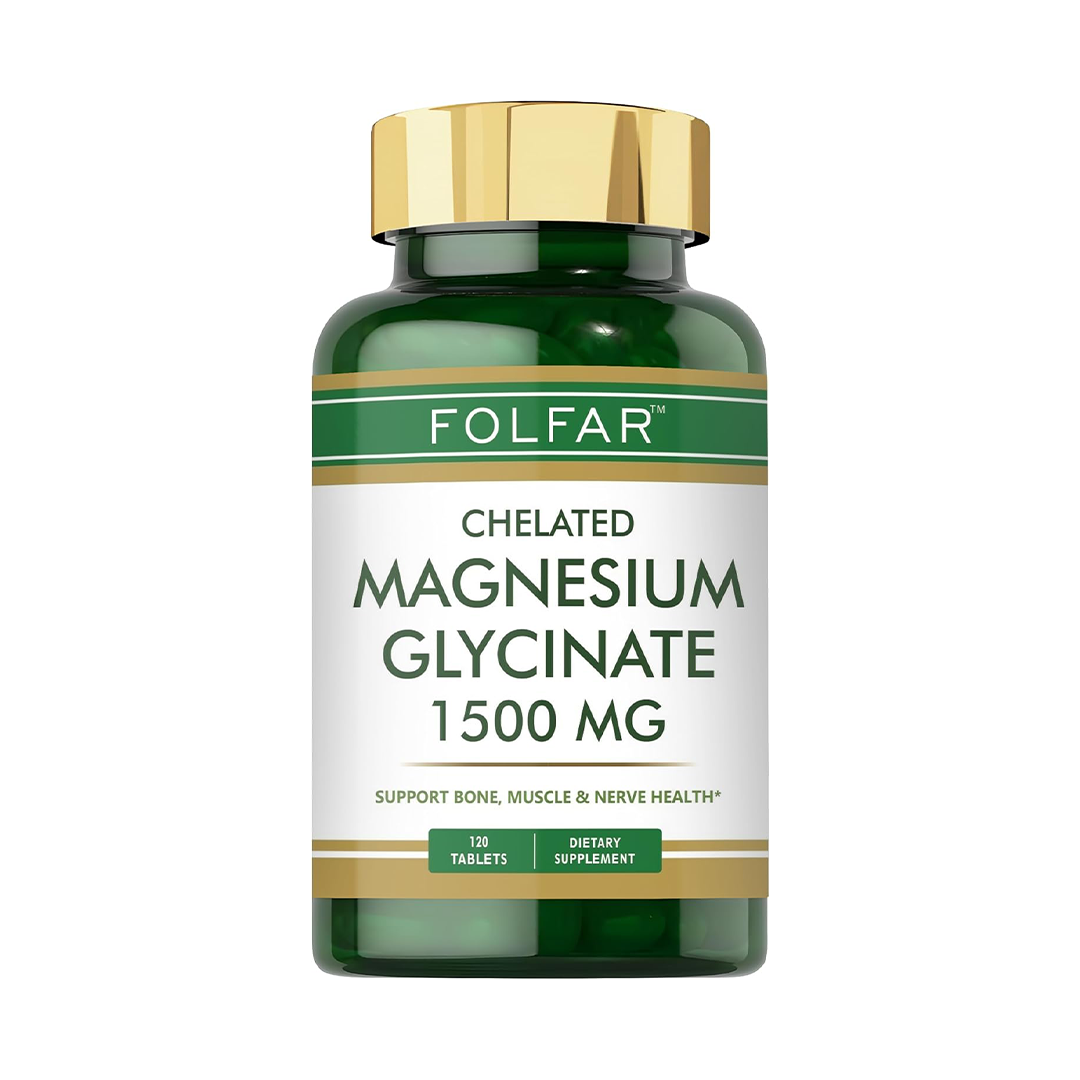 Folfar Chelated Magnesium Glycinate (1500 mg) - 120 Tablets | High Absorption Supplement Supports Bone, Muscle & Nerve Health | Promotes Stress Relief,...
