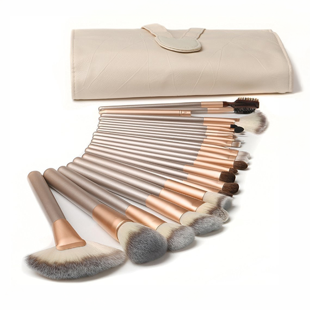 AMMIY 18 Pcs Makeup Brush Set Professional Synthetic Brushes with Wood Handle for Foundation Contour Eyeshadow Blending with PU Leather Bag
