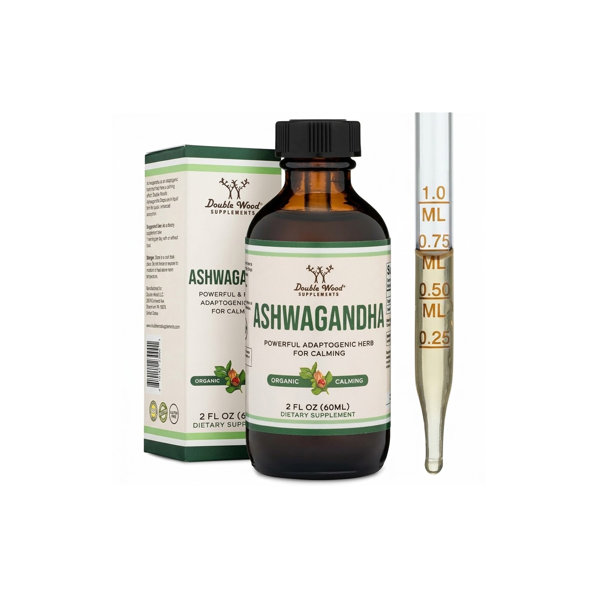 Double Wood Organic Ashwagandha Drops | 1200mg Tincture for Stress Relief