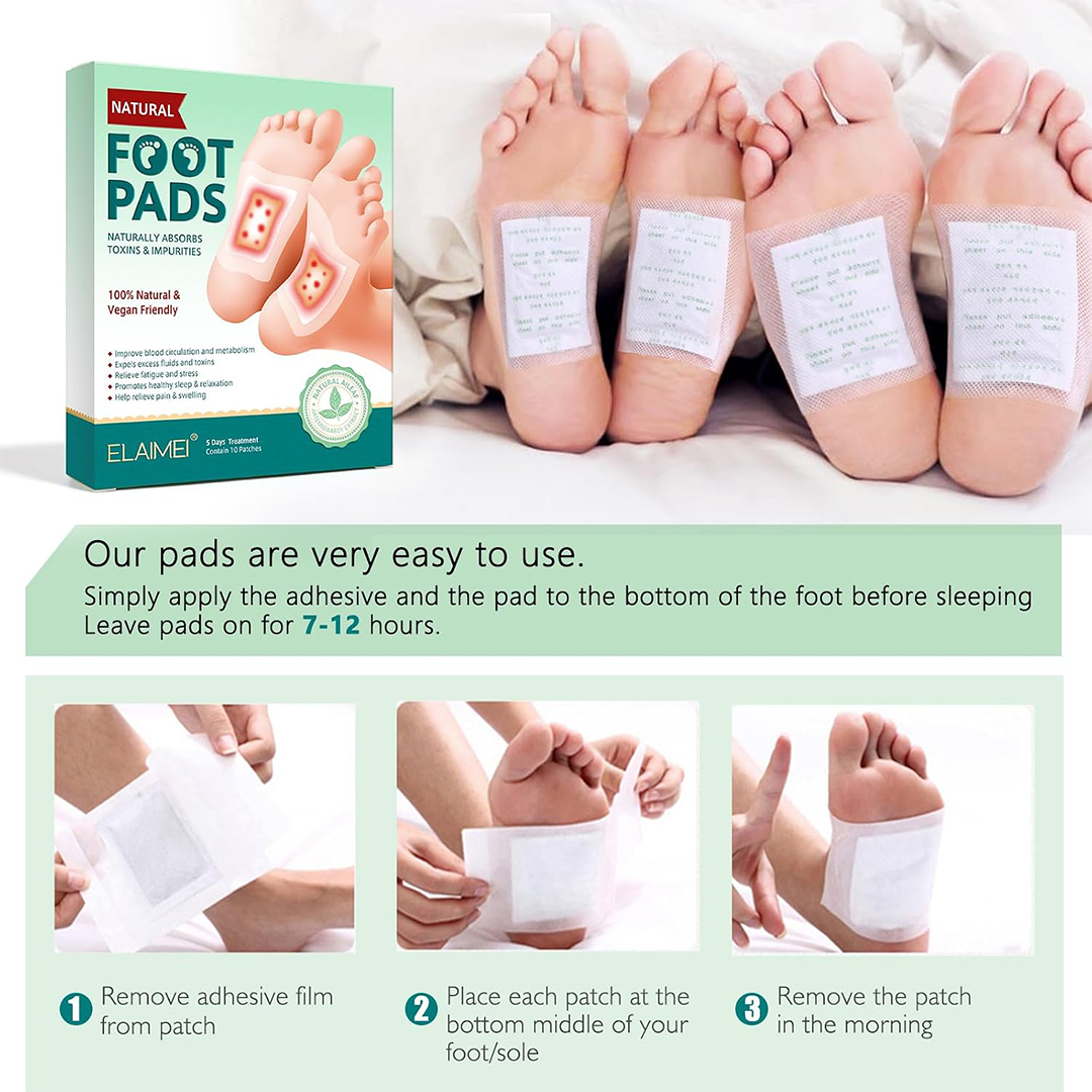 Ginger Foot Pads 10pcs Natural Bamboo Vinegar Detox Foot Pads | Deep Cleansing Pads for Stress Relief, Foot Care & Relaxation