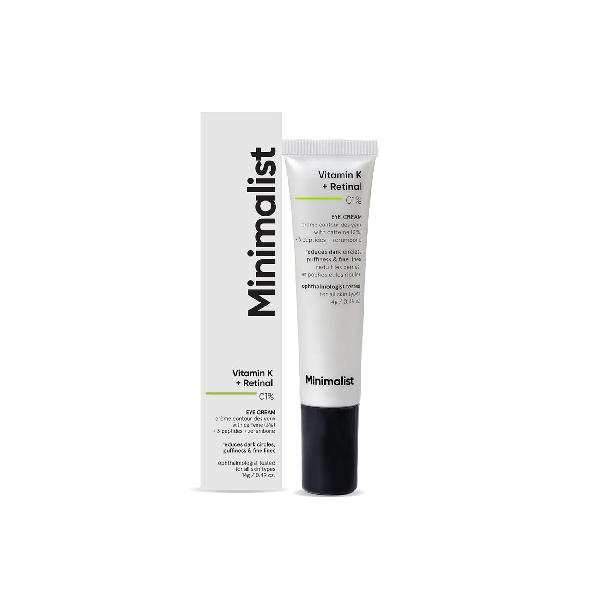 Minimalist Vitamin K + Retinal 0.1% Under Eye Cream – Dark Circle & Fine Line Corrector | 14 g