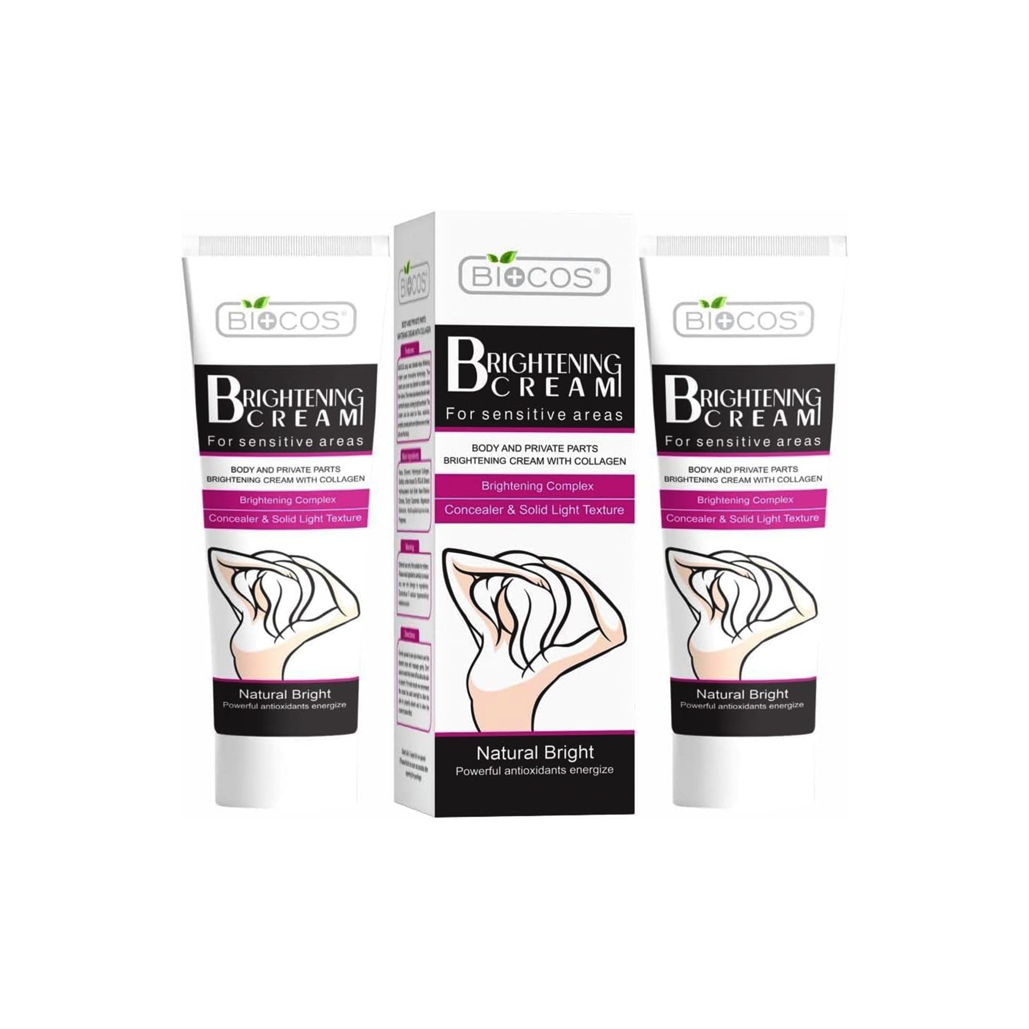 BIOCOS COSMETICS Brightening Cream for Sensitive Areas – Intimate Area Lightening & Hydrating Cream with Collagen | 50 g (Pack of 2)