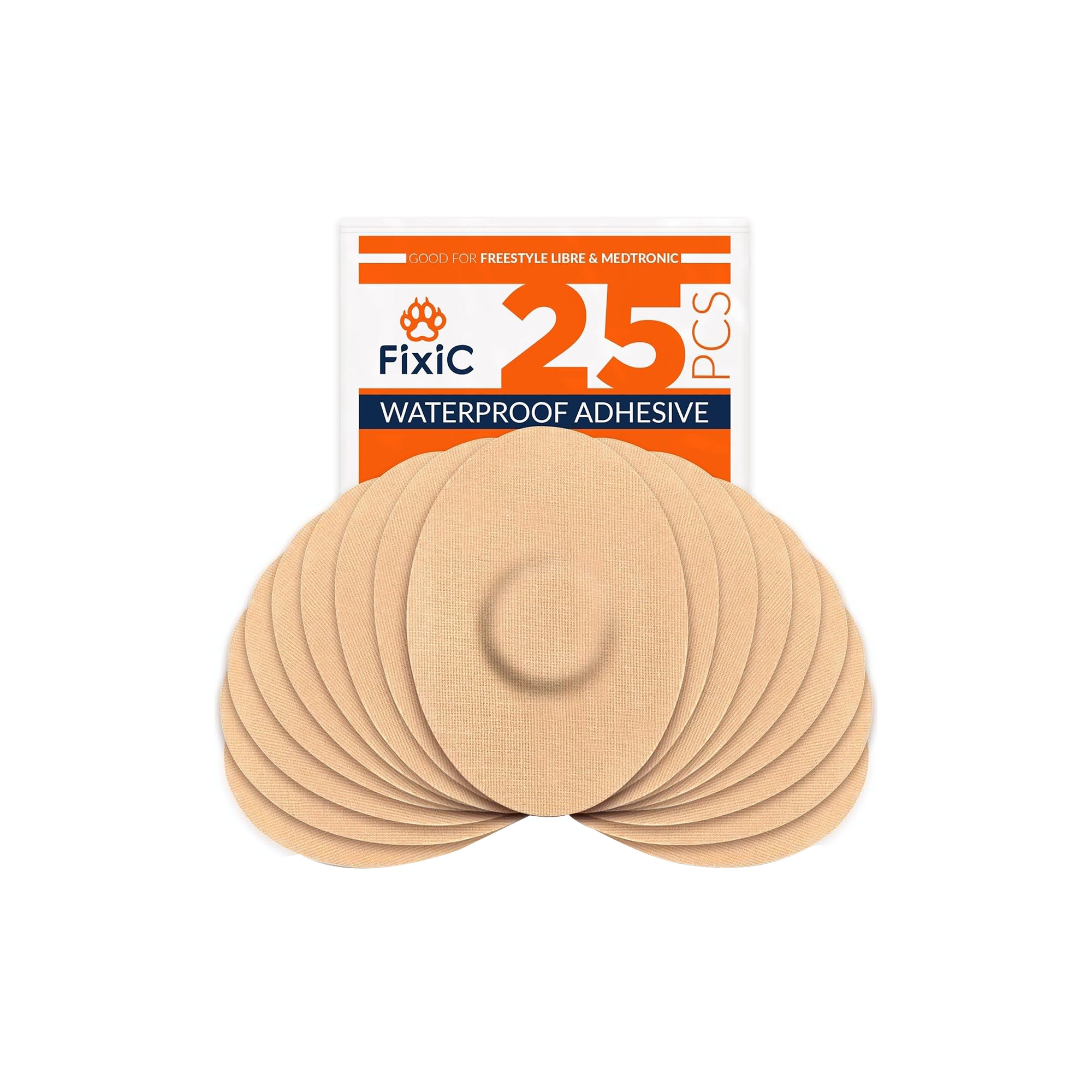 FixiC Freestyle Adhesive Patches ƒ?? Waterproof CGM Sensor Covers (25 Pack)